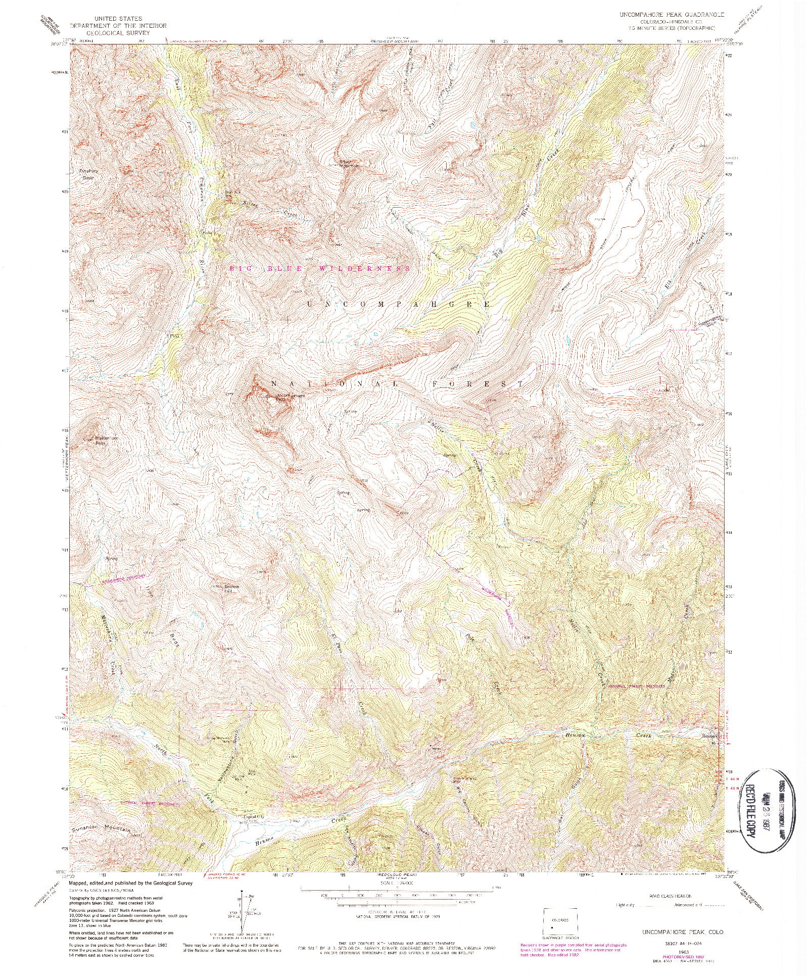 USGS 1:24000-SCALE QUADRANGLE FOR UNCOMPAHGRE PEAK, CO 1963