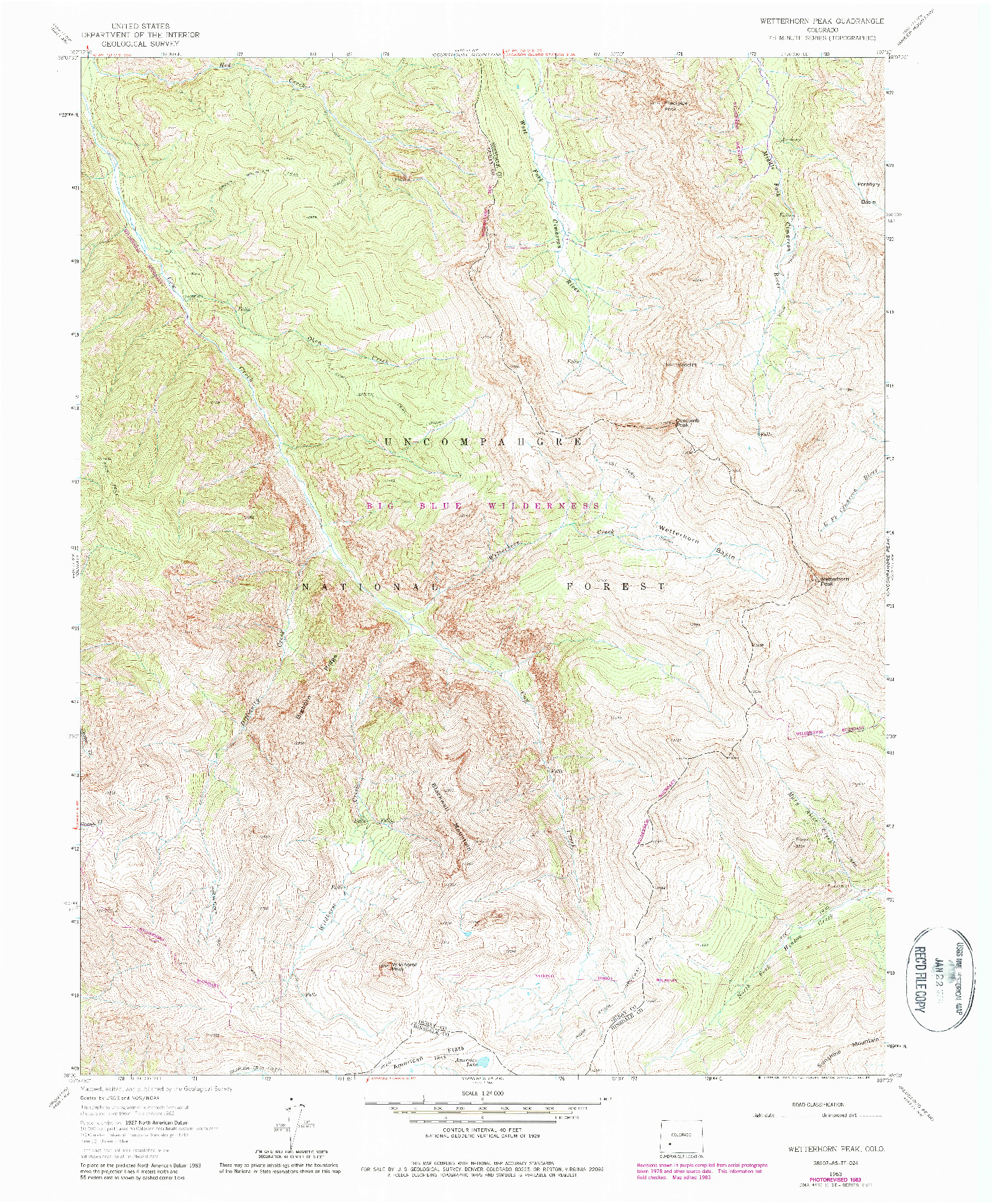 USGS 1:24000-SCALE QUADRANGLE FOR WETTERHORN PEAK, CO 1963