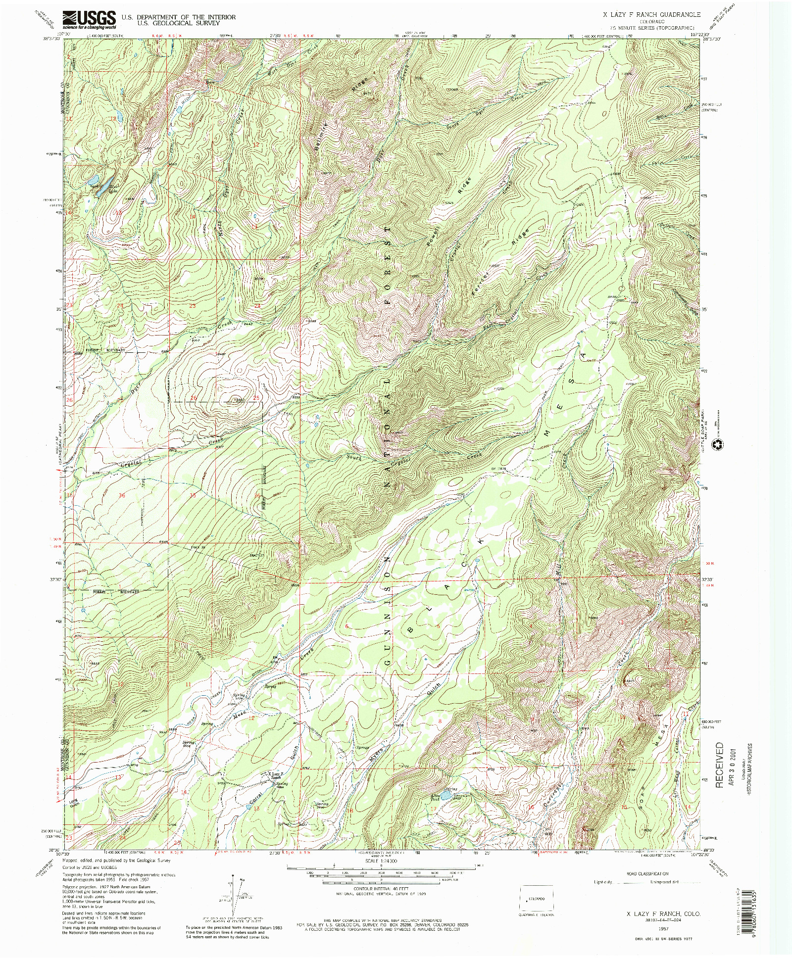 USGS 1:24000-SCALE QUADRANGLE FOR X LAZY F RANCH, CO 1957