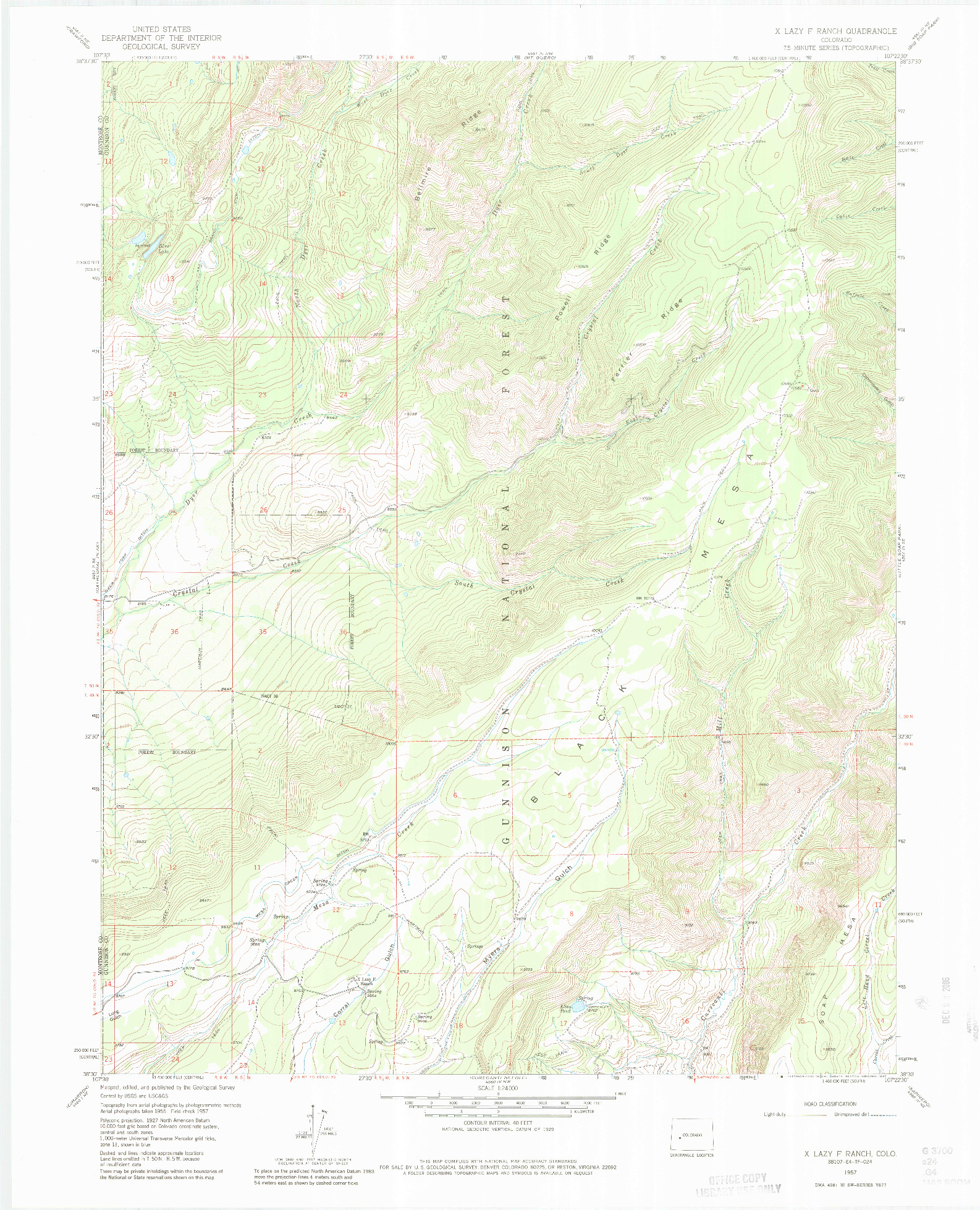 USGS 1:24000-SCALE QUADRANGLE FOR X LAZY F RANCH, CO 1957