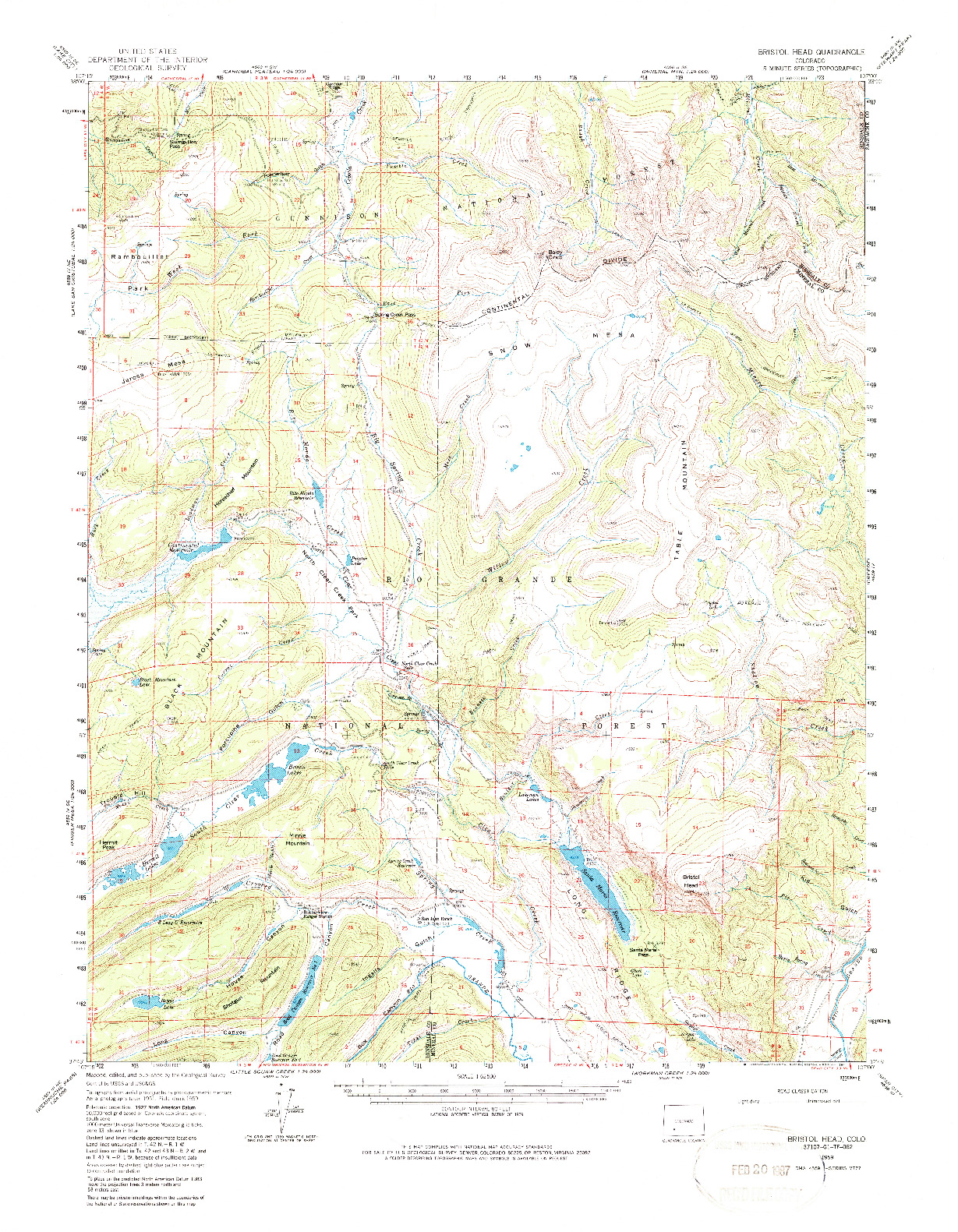 USGS 1:62500-SCALE QUADRANGLE FOR BRISTOL HEAD, CO 1959