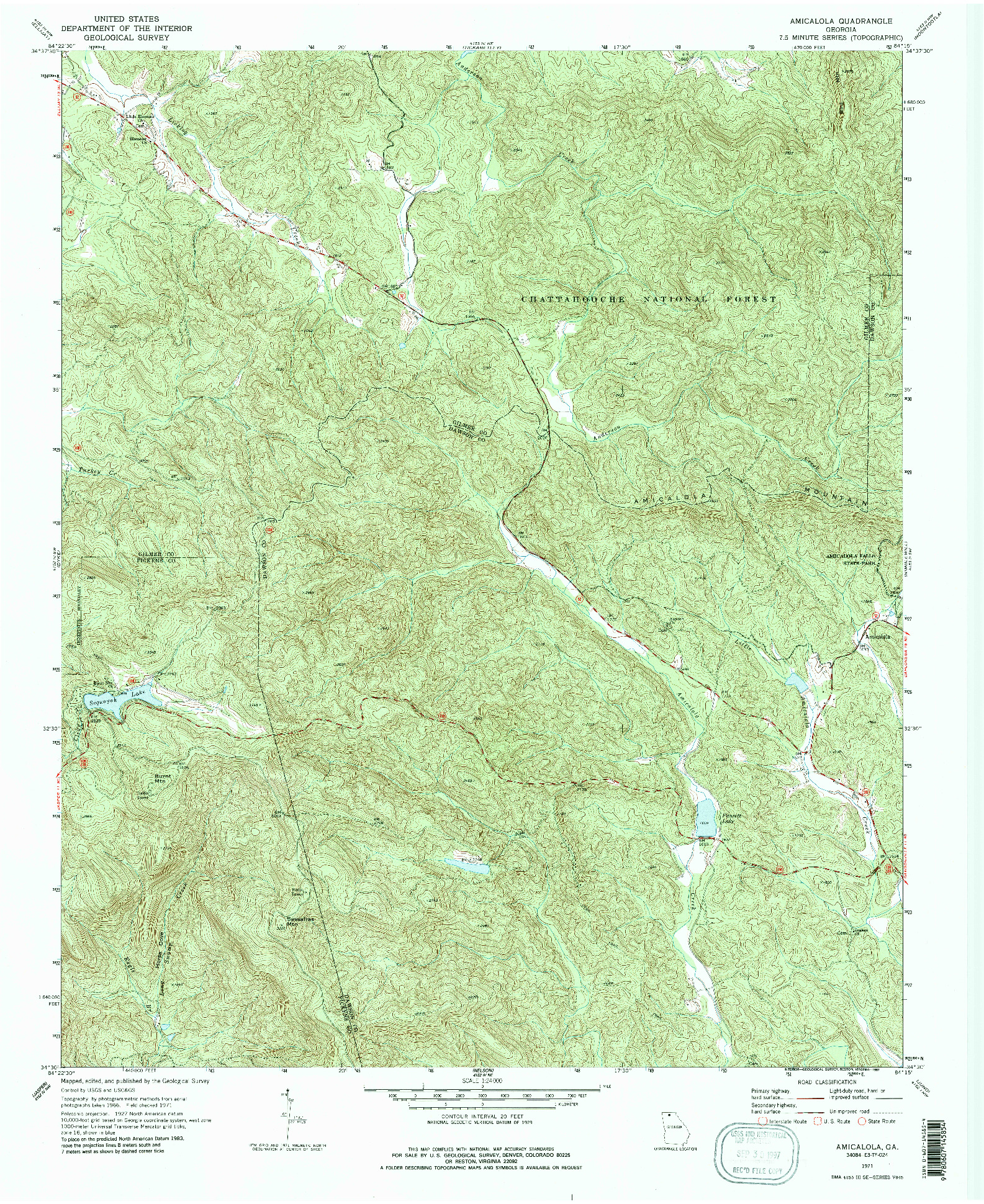USGS 1:24000-SCALE QUADRANGLE FOR AMICALOLA, GA 1971