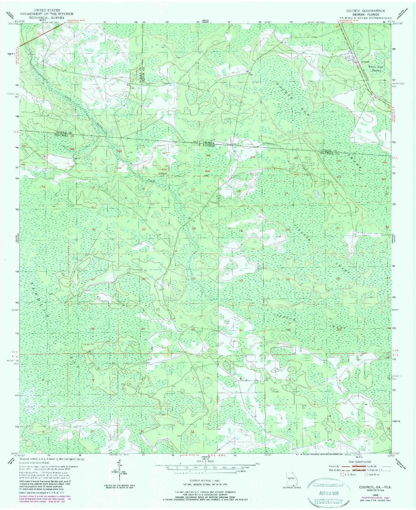 USGS 1:24000-SCALE QUADRANGLE FOR COUNCIL, GA 1955