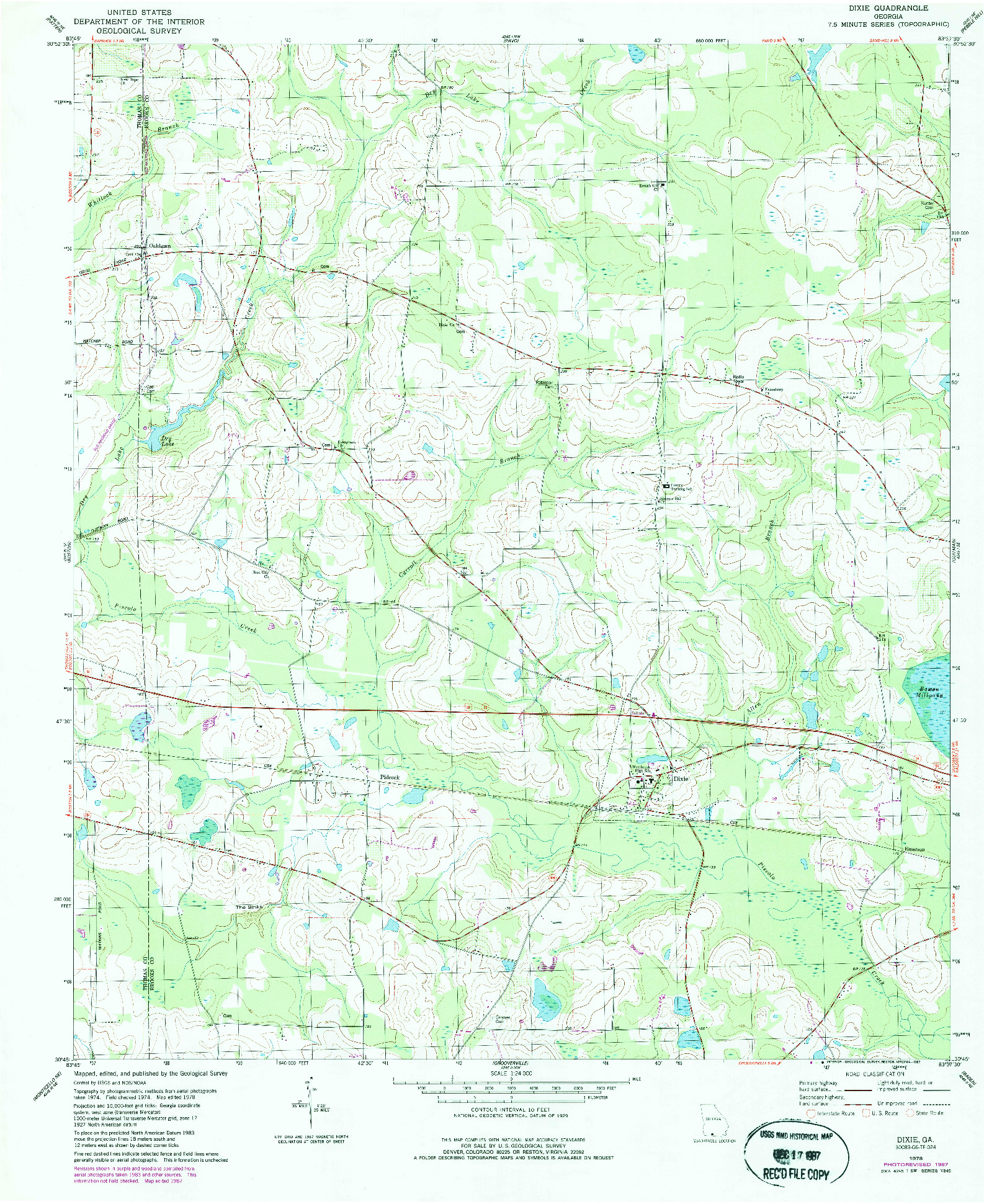 USGS 1:24000-SCALE QUADRANGLE FOR DIXIE, GA 1978