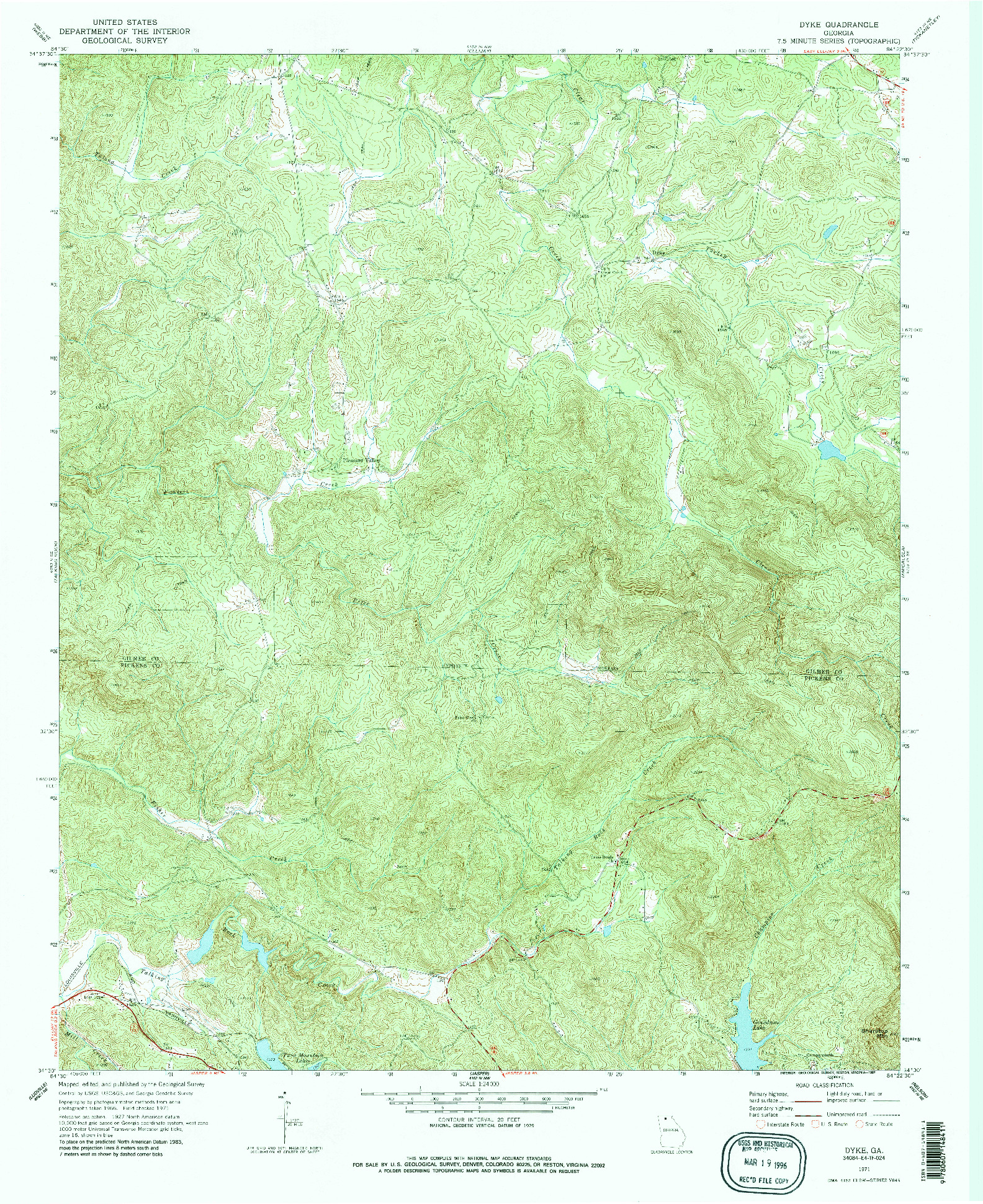 USGS 1:24000-SCALE QUADRANGLE FOR DYKE, GA 1971