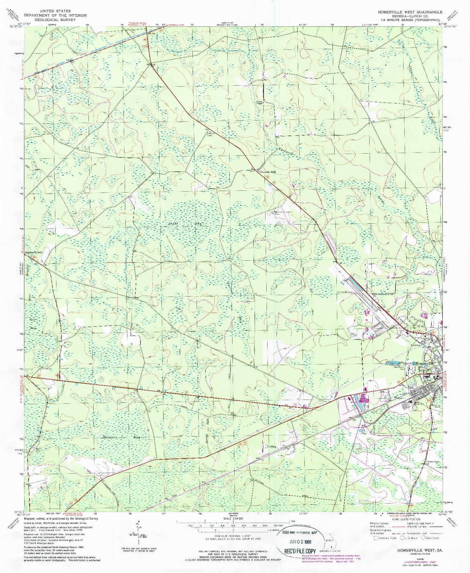 USGS 1:24000-SCALE QUADRANGLE FOR HOMERVILLE WEST, GA 1978