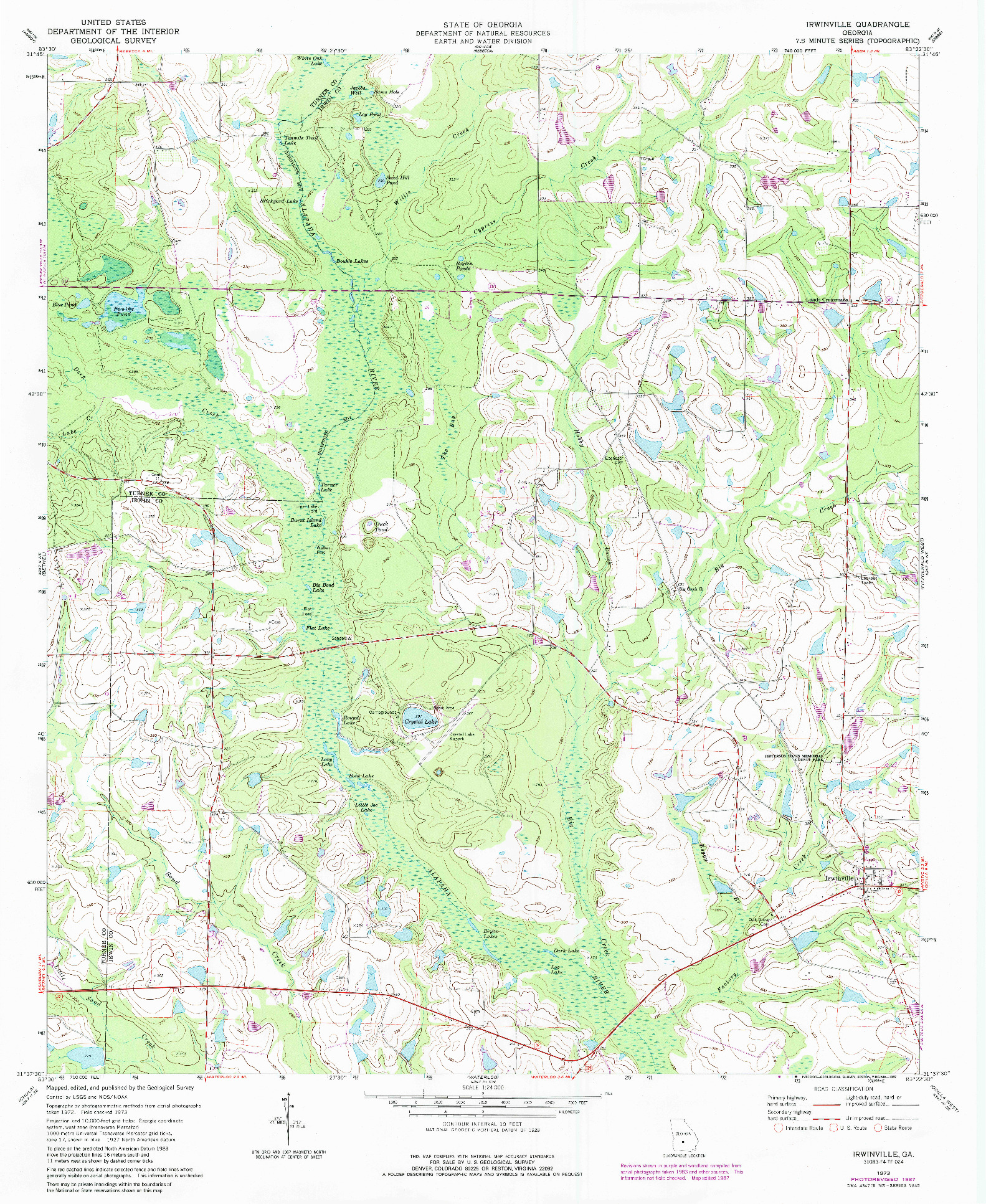 USGS 1:24000-SCALE QUADRANGLE FOR IRWINVILLE, GA 1973