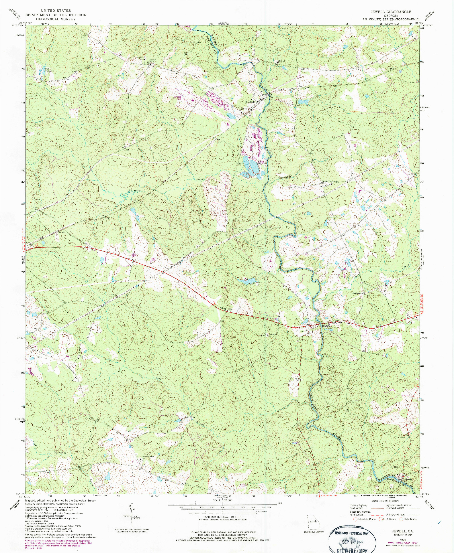 USGS 1:24000-SCALE QUADRANGLE FOR JEWELL, GA 1972