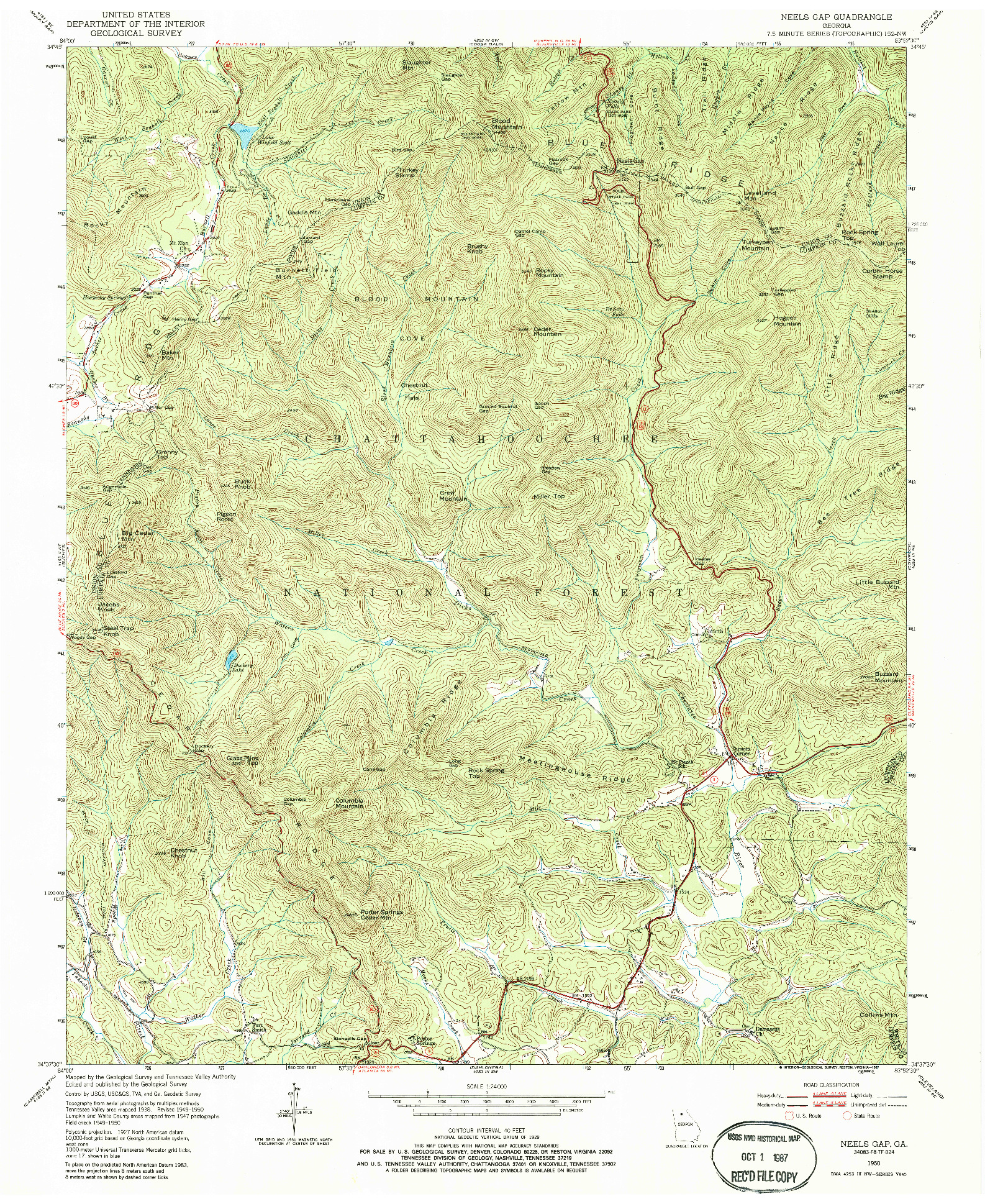 USGS 1:24000-SCALE QUADRANGLE FOR NEELS GAP, GA 1950