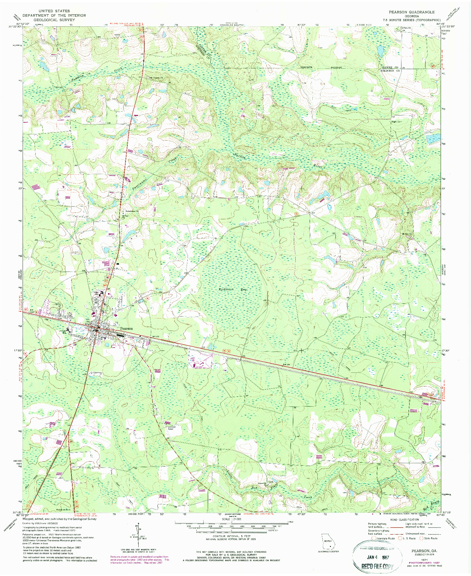 USGS 1:24000-SCALE QUADRANGLE FOR PEARSON, GA 1971