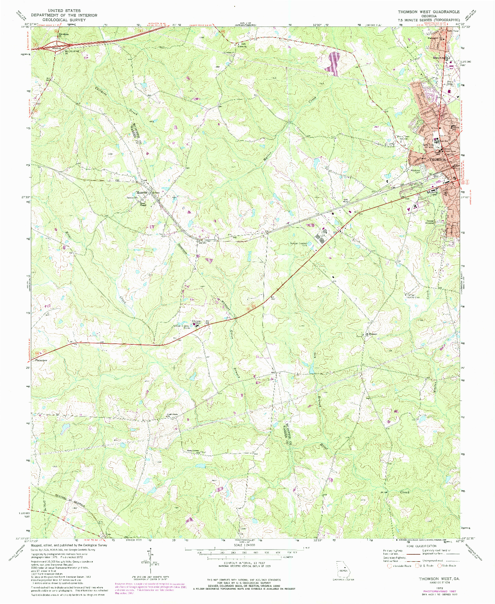 USGS 1:24000-SCALE QUADRANGLE FOR THOMSON WEST, GA 1972