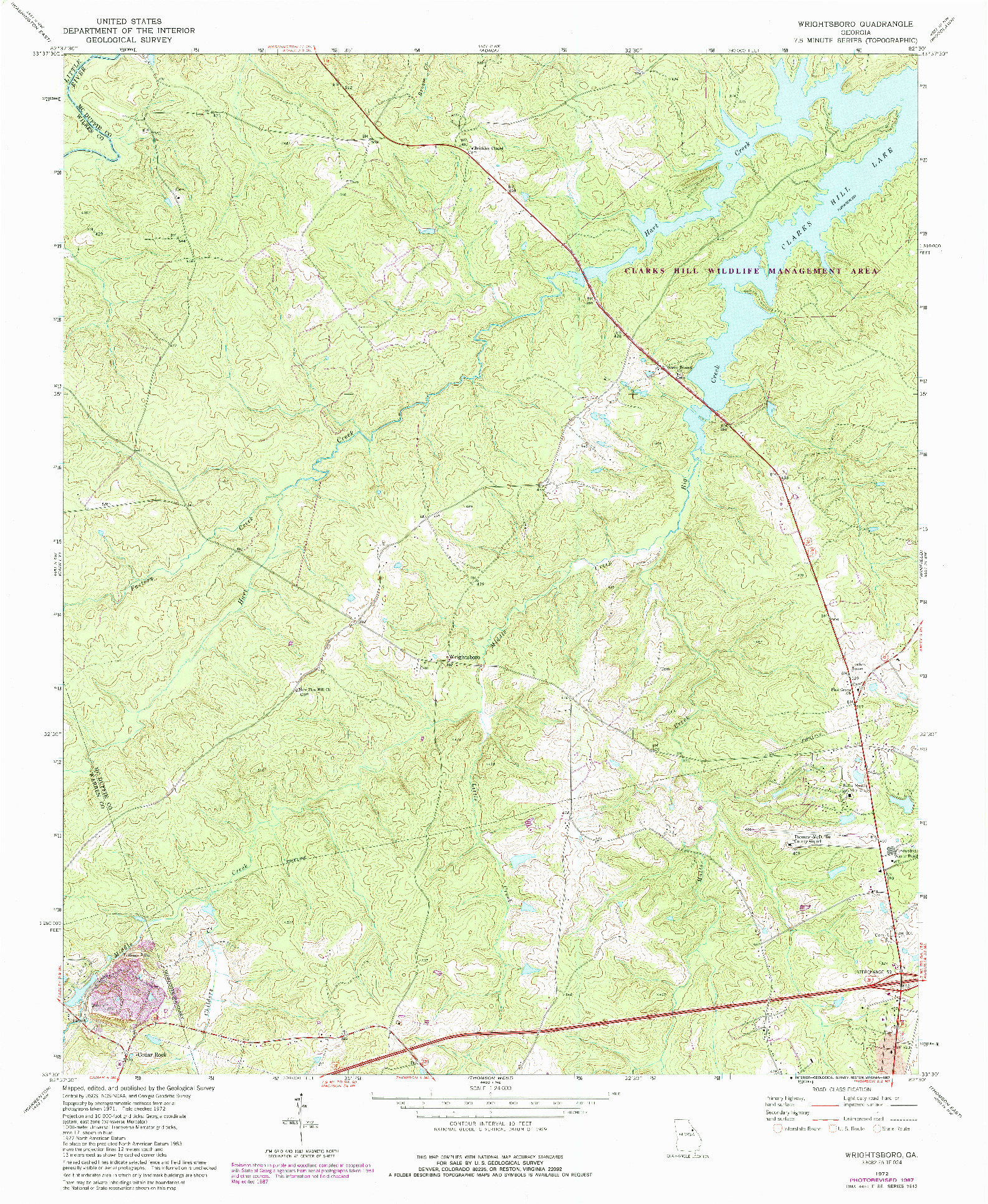 USGS 1:24000-SCALE QUADRANGLE FOR WRIGHTSBORO, GA 1972