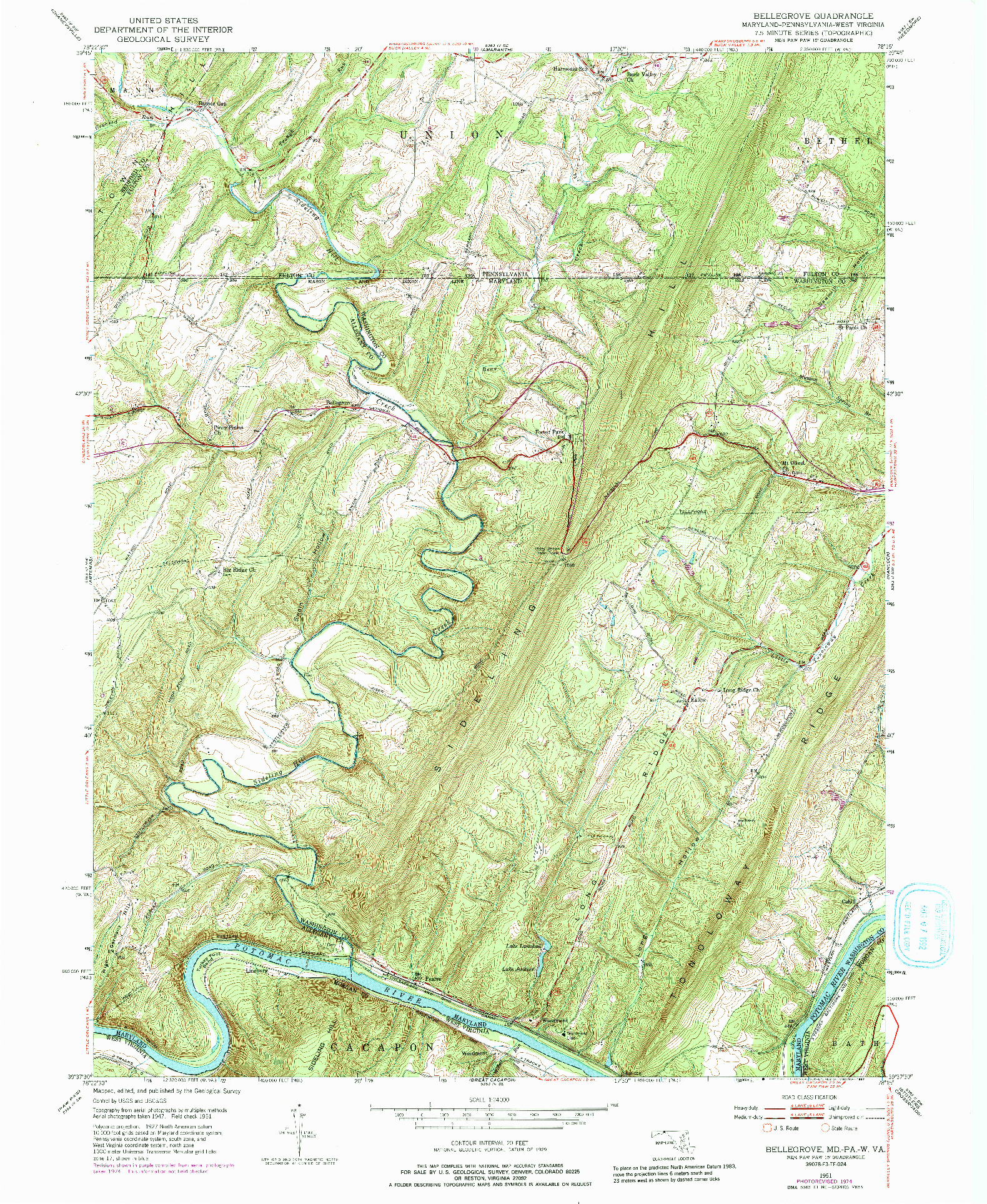 USGS 1:24000-SCALE QUADRANGLE FOR BELLEGROVE, MD 1951