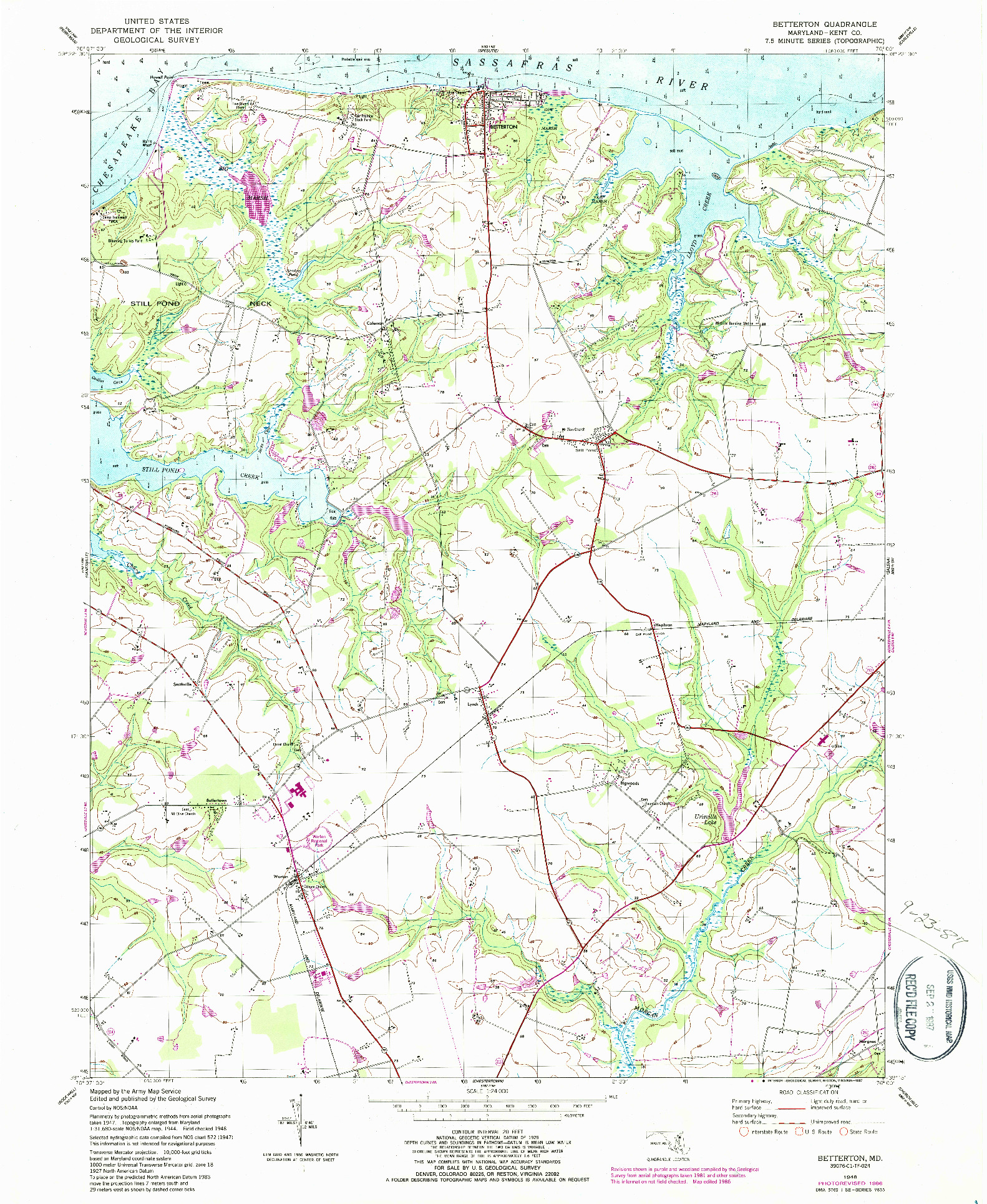 USGS 1:24000-SCALE QUADRANGLE FOR BETTERTON, MD 1948