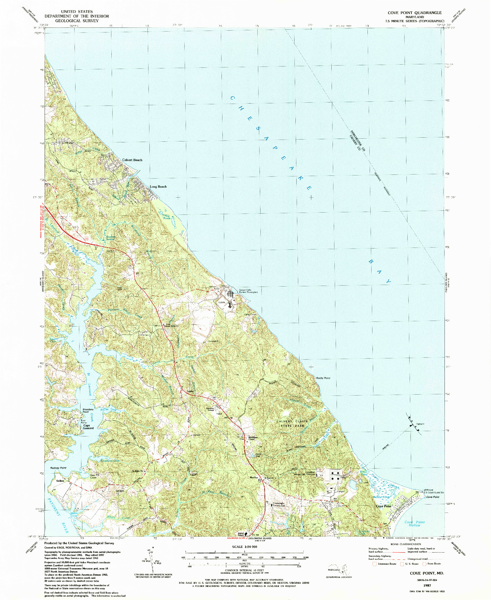 USGS 1:24000-SCALE QUADRANGLE FOR COVE POINT, MD 1987