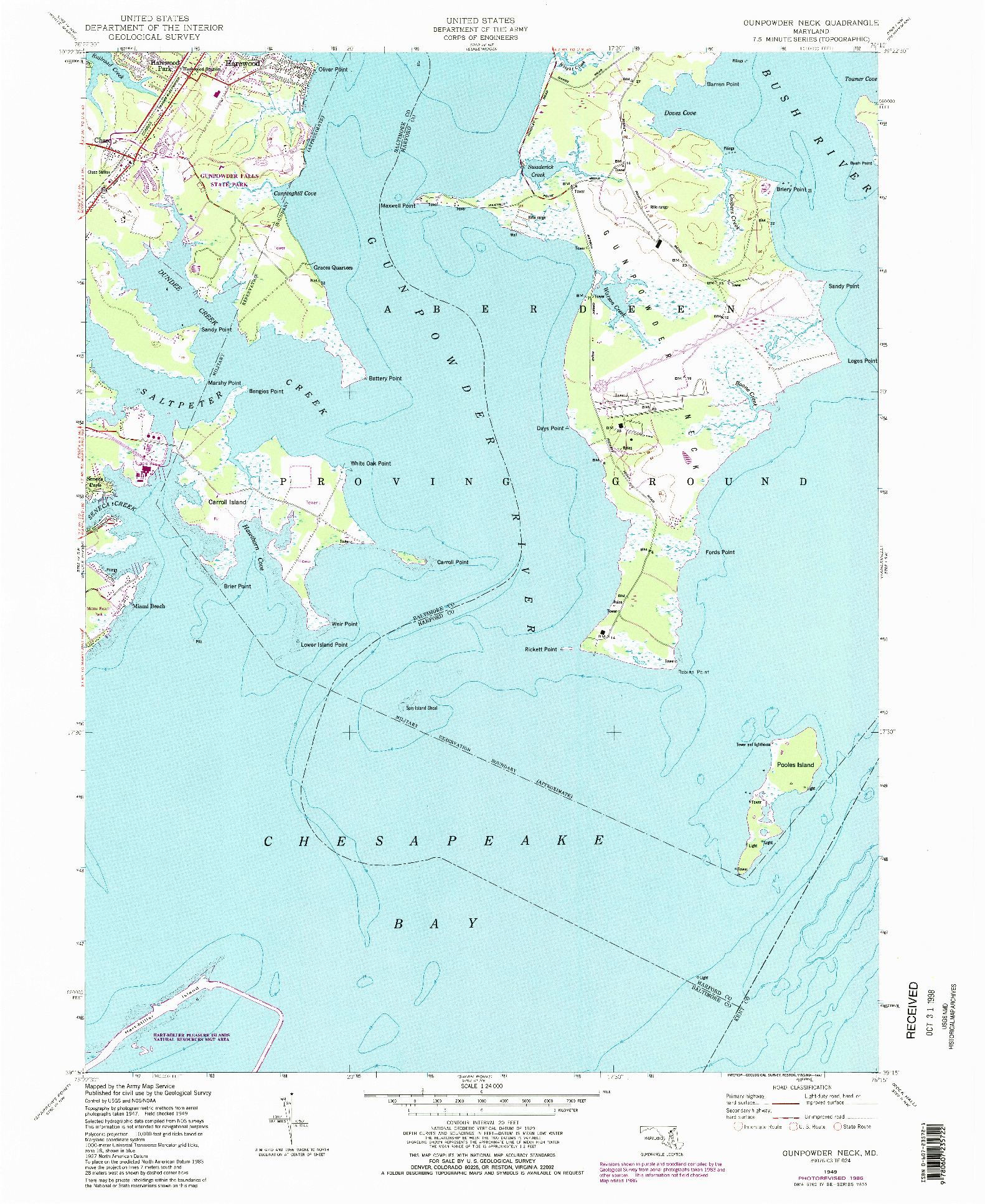 USGS 1:24000-SCALE QUADRANGLE FOR GUNPOWDER NECK, MD 1949