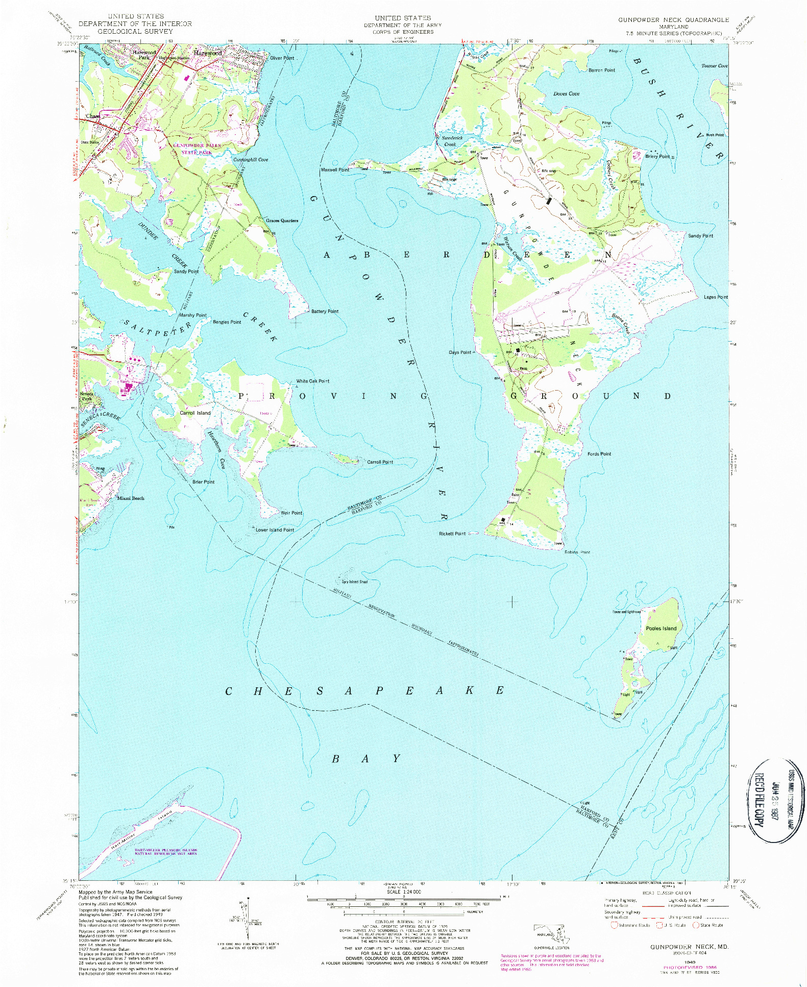 USGS 1:24000-SCALE QUADRANGLE FOR GUNPOWDER NECK, MD 1949