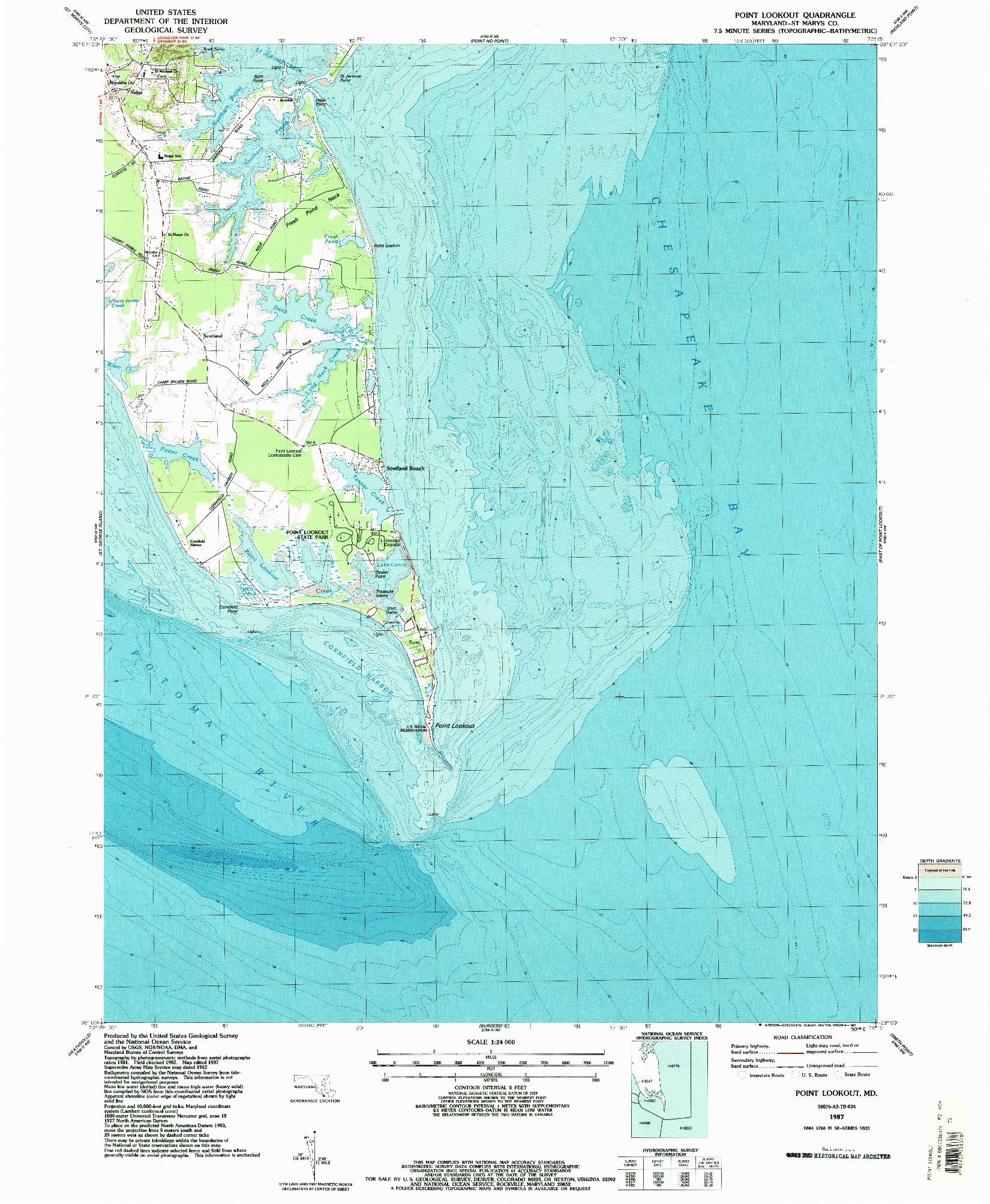 USGS 1:24000-SCALE QUADRANGLE FOR POINT LOOKOUT, MD 1987