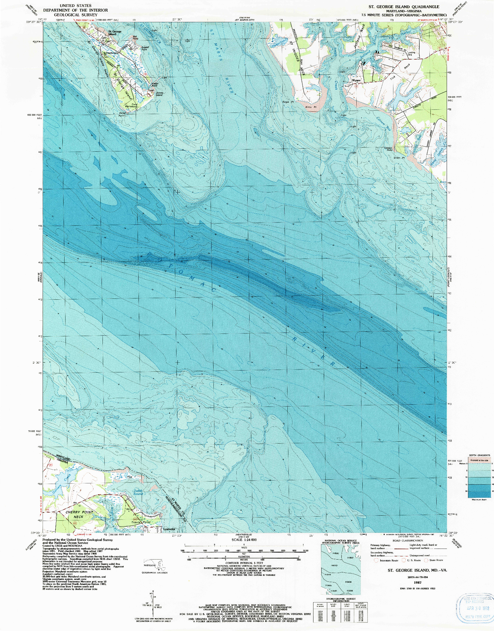 USGS 1:24000-SCALE QUADRANGLE FOR ST. GEORGE ISLAND, MD 1987