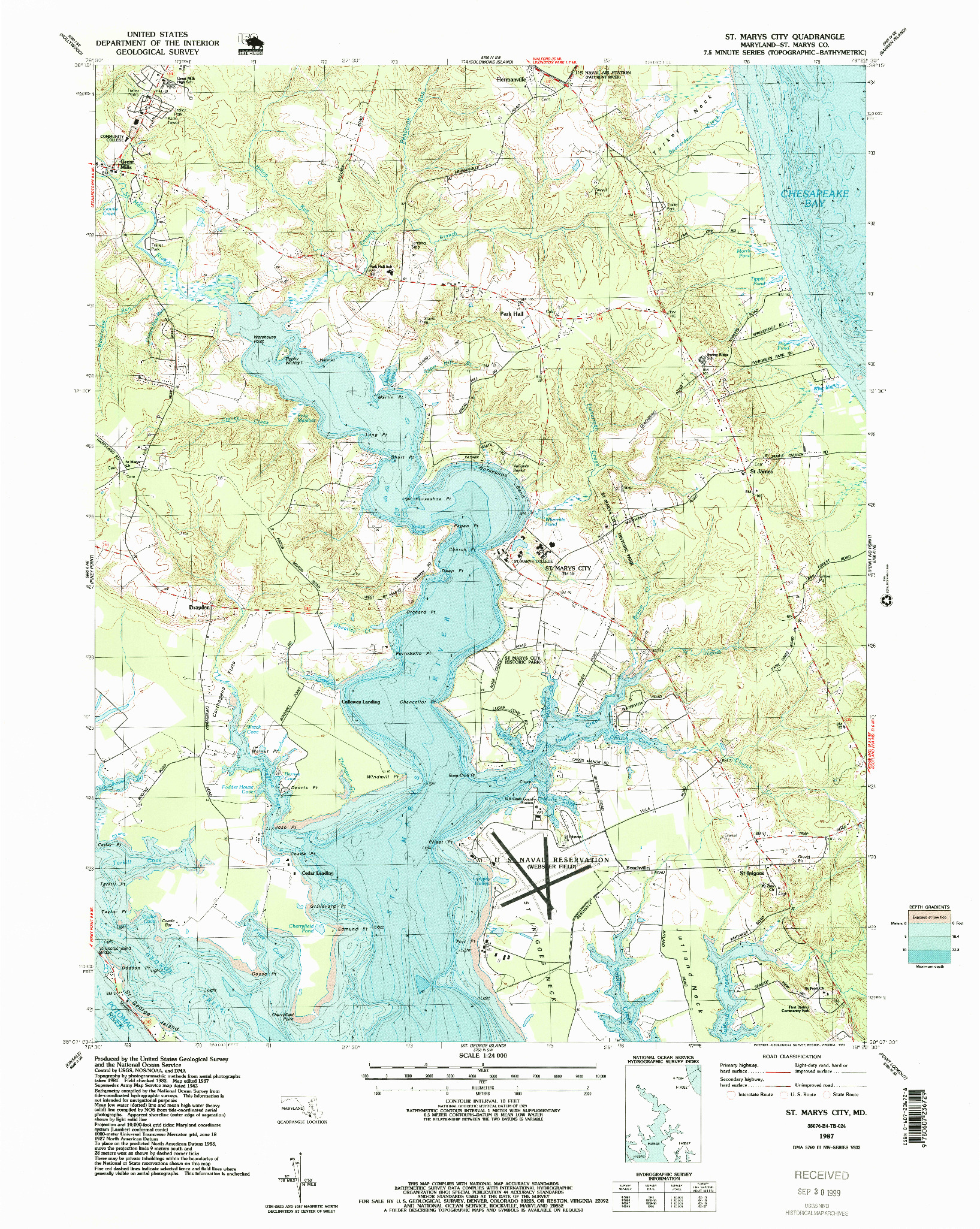 USGS 1:24000-SCALE QUADRANGLE FOR ST. MARYS CITY, MD 1987