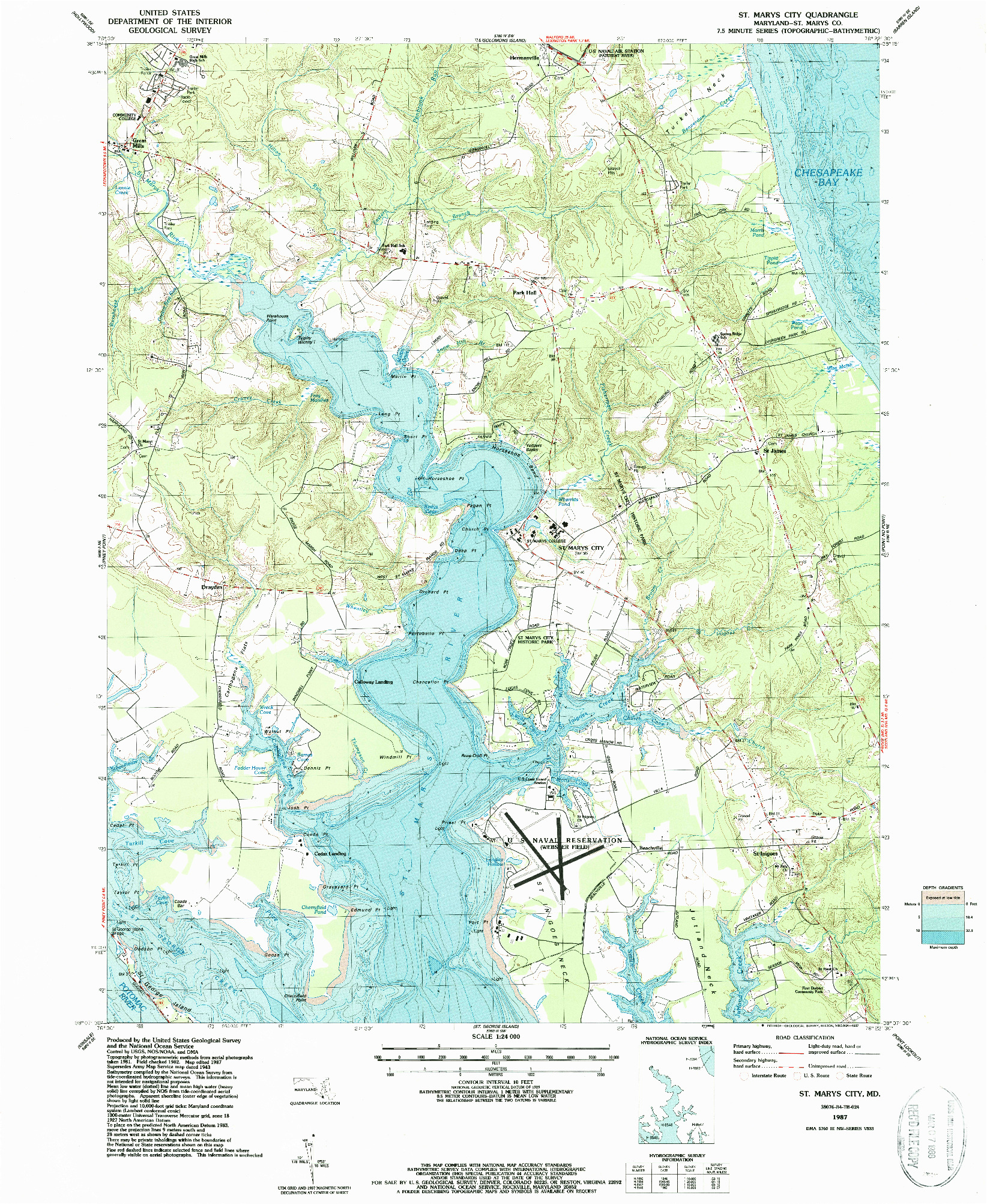 USGS 1:24000-SCALE QUADRANGLE FOR ST. MARYS CITY, MD 1987