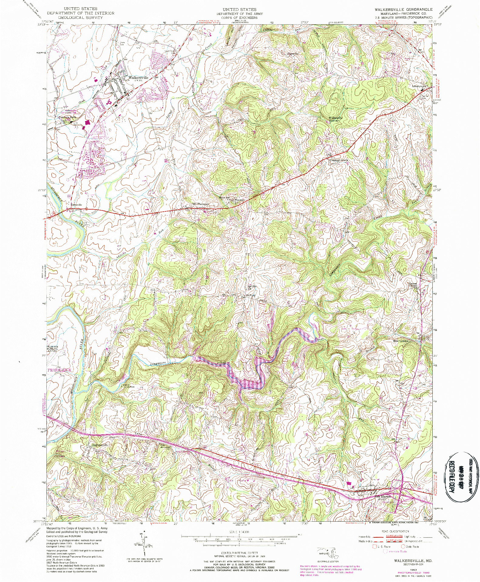 USGS 1:24000-SCALE QUADRANGLE FOR WALKERSVILLE, MD 1953