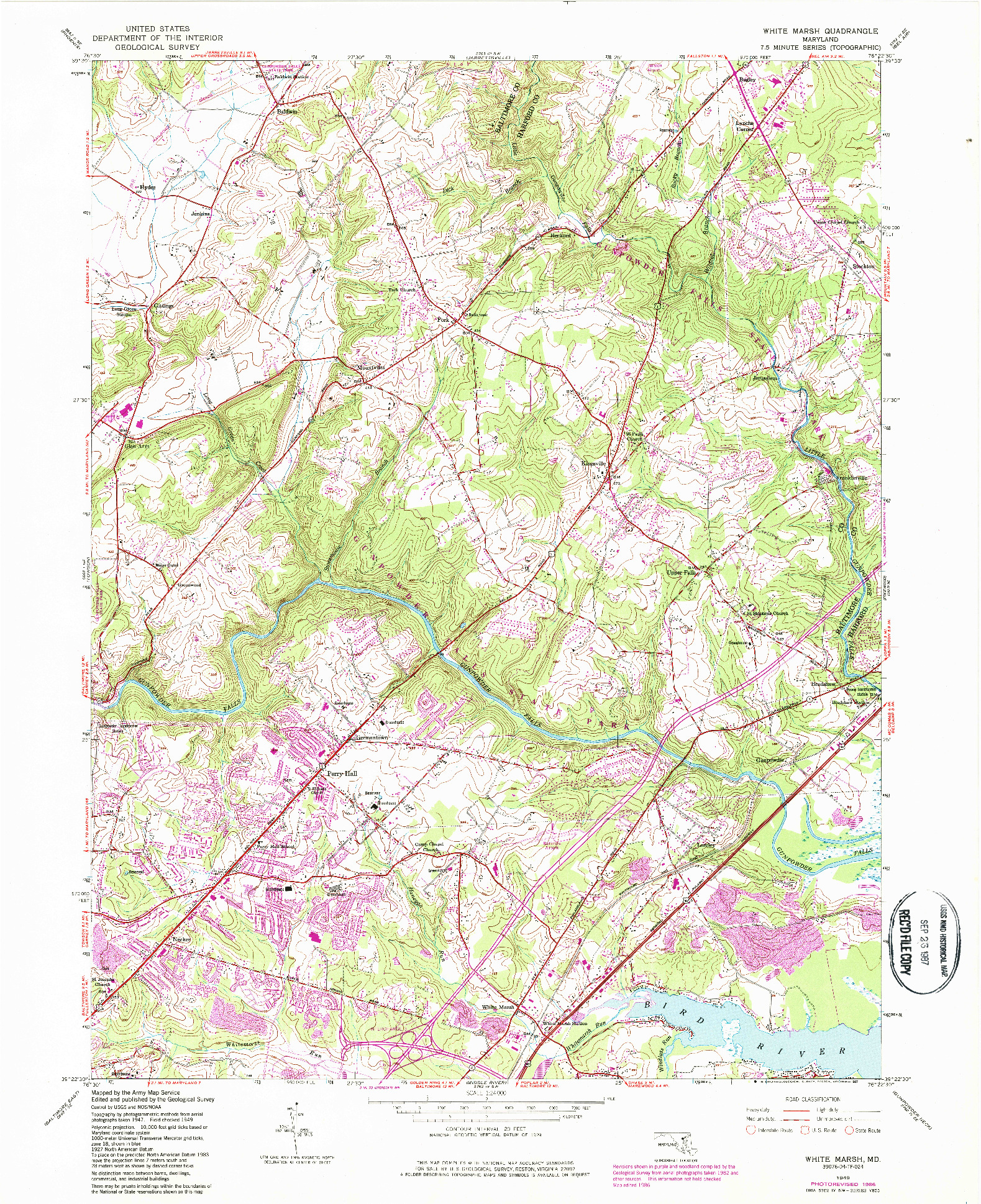 USGS 1:24000-SCALE QUADRANGLE FOR WHITE MARSH, MD 1949