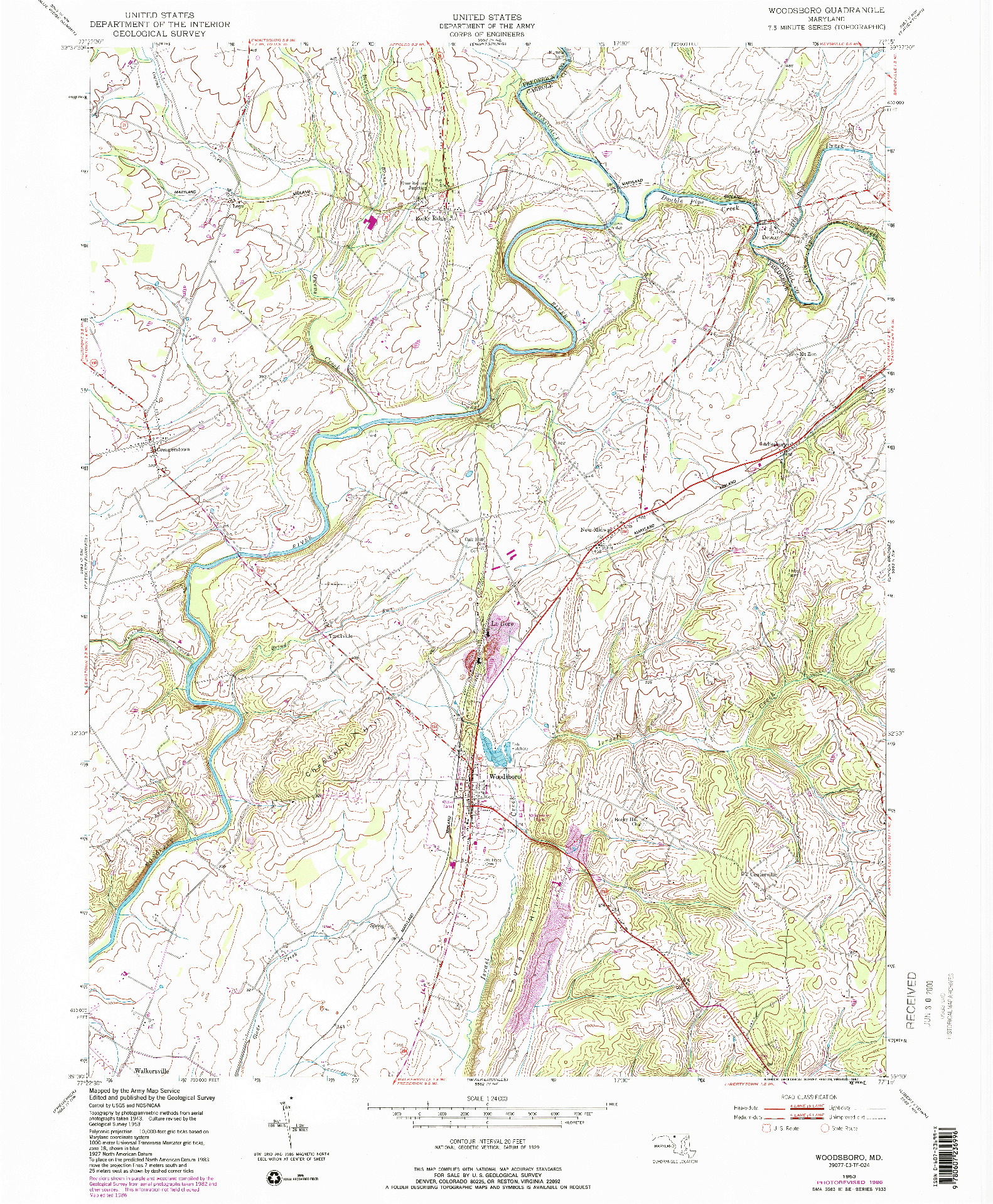 USGS 1:24000-SCALE QUADRANGLE FOR WOODSBORO, MD 1953