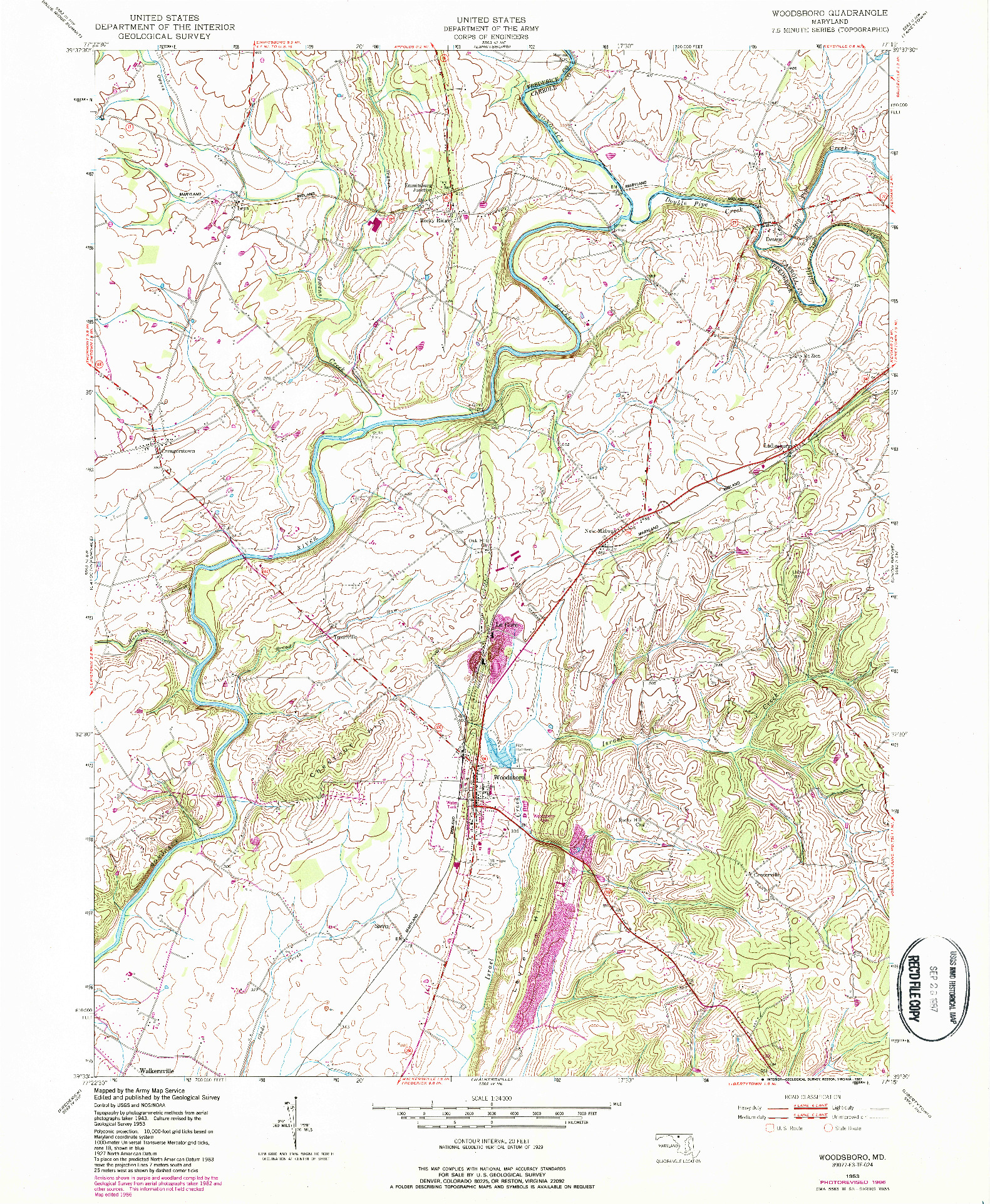 USGS 1:24000-SCALE QUADRANGLE FOR WOODSBORO, MD 1953