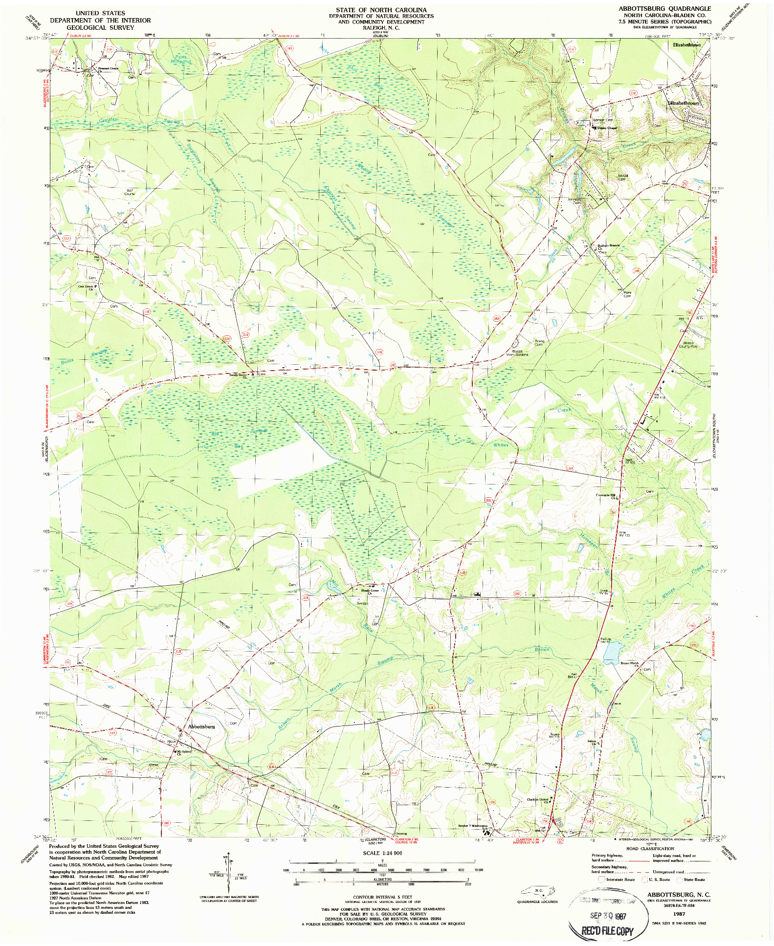 USGS 1:24000-SCALE QUADRANGLE FOR ABBOTTSBURG, NC 1987