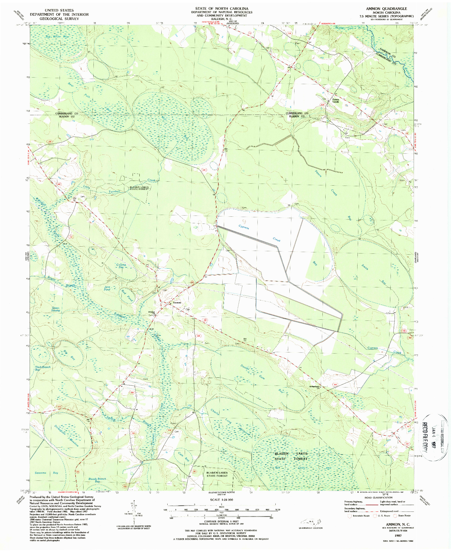 USGS 1:24000-SCALE QUADRANGLE FOR AMMON, NC 1987