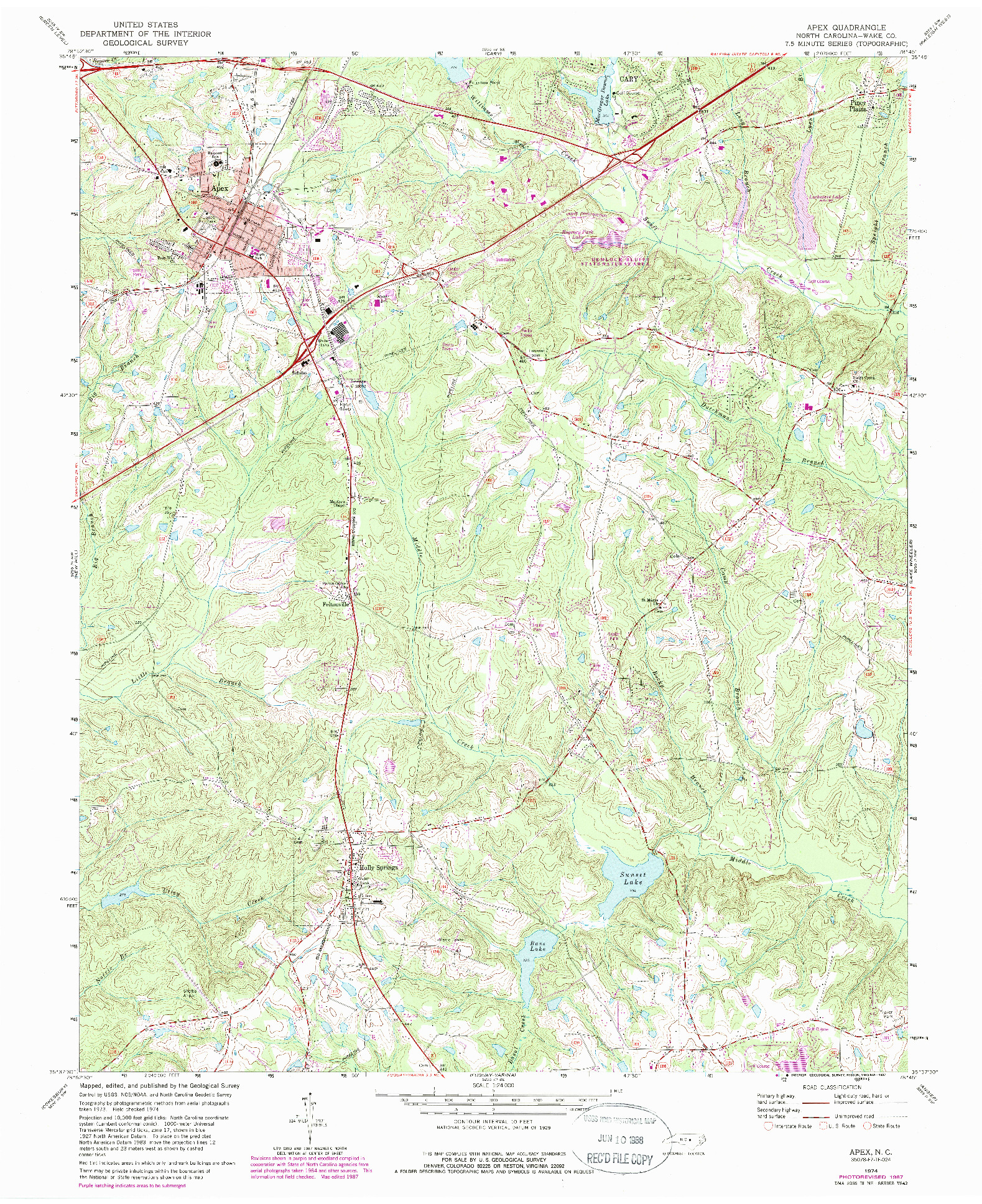 USGS 1:24000-SCALE QUADRANGLE FOR APEX, NC 1974