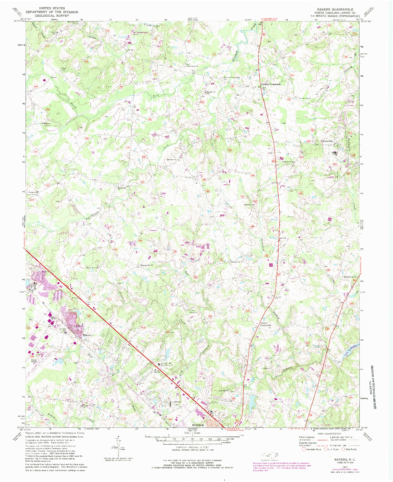 USGS 1:24000-SCALE QUADRANGLE FOR BAKERS, NC 1971