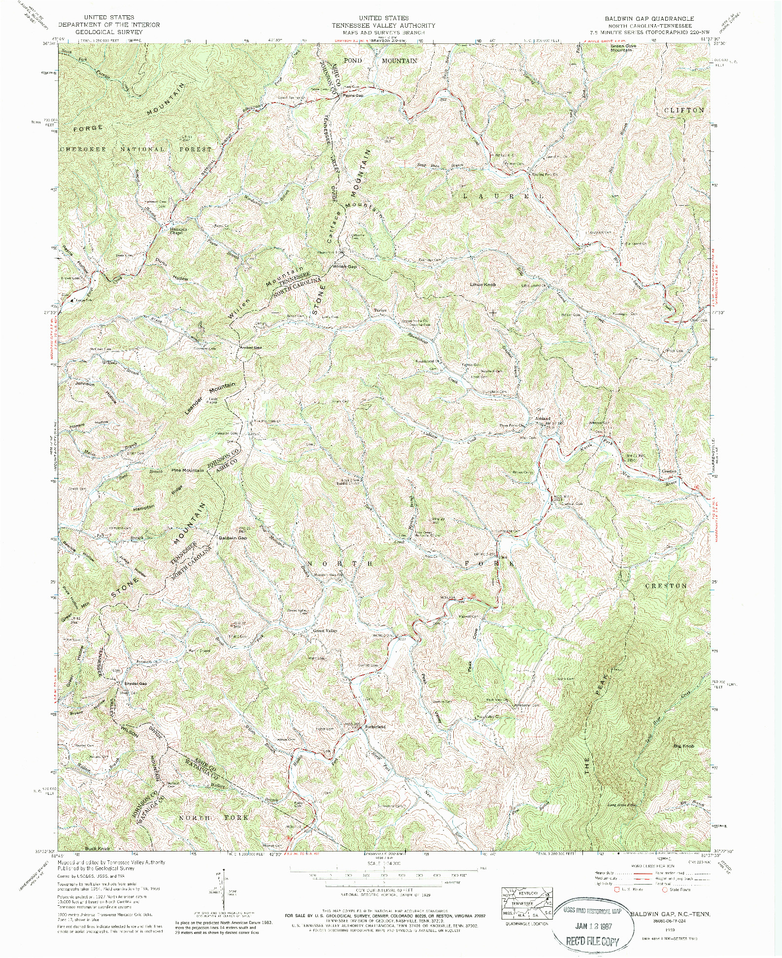 USGS 1:24000-SCALE QUADRANGLE FOR BALDWIN GAP, NC 1959