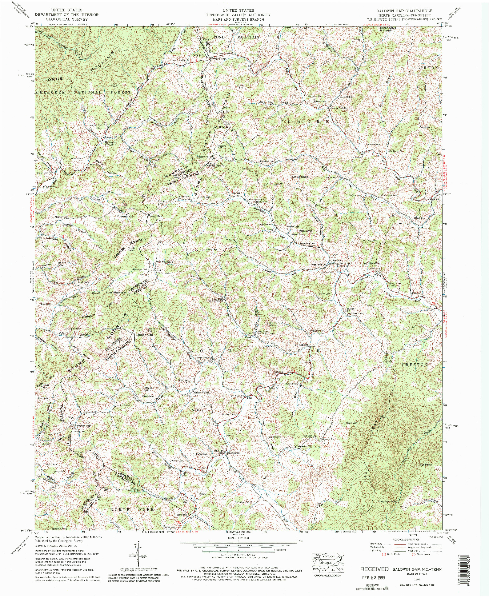 USGS 1:24000-SCALE QUADRANGLE FOR BALDWIN GAP, NC 1959