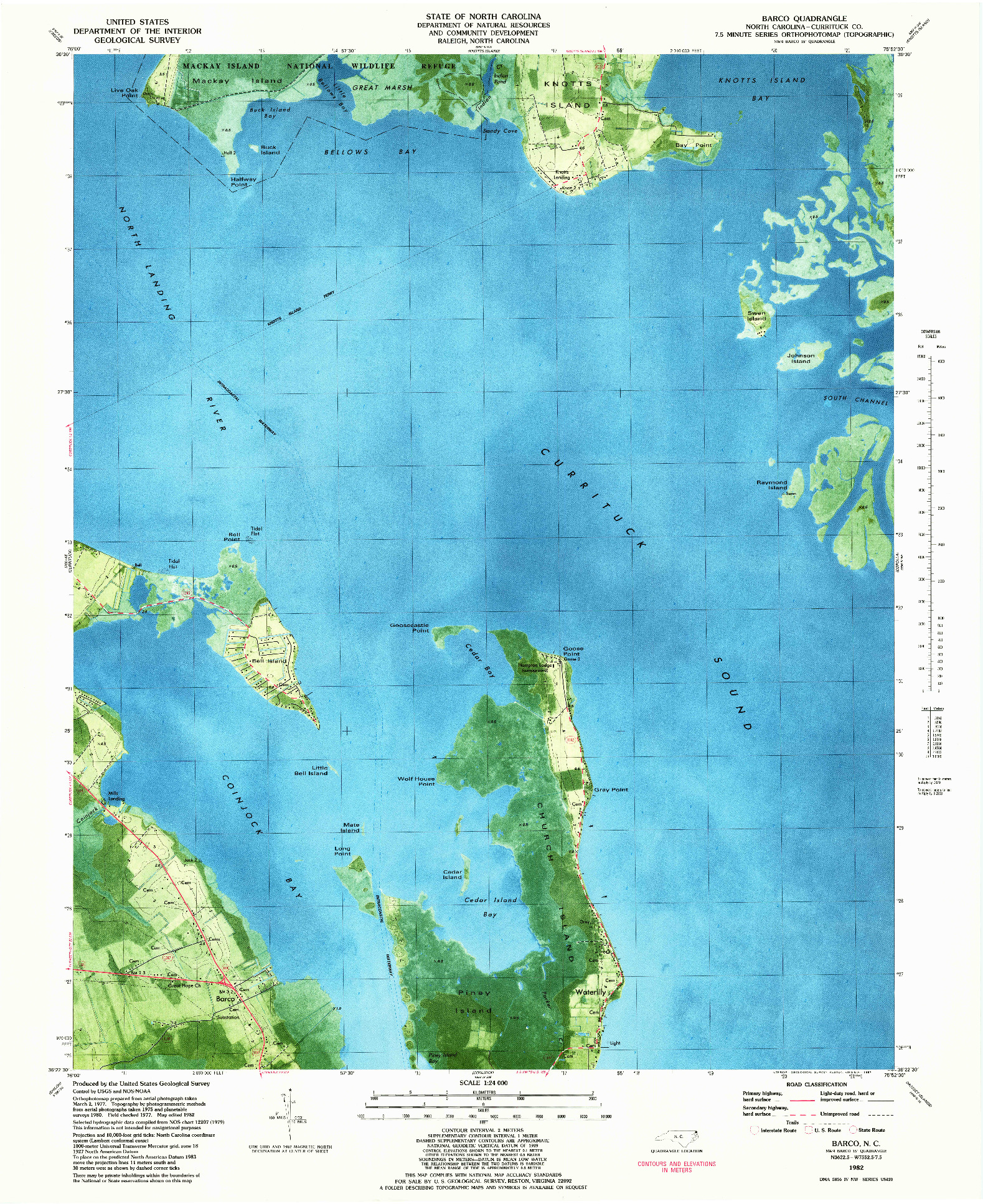 USGS 1:24000-SCALE QUADRANGLE FOR BARCO, NC 1982