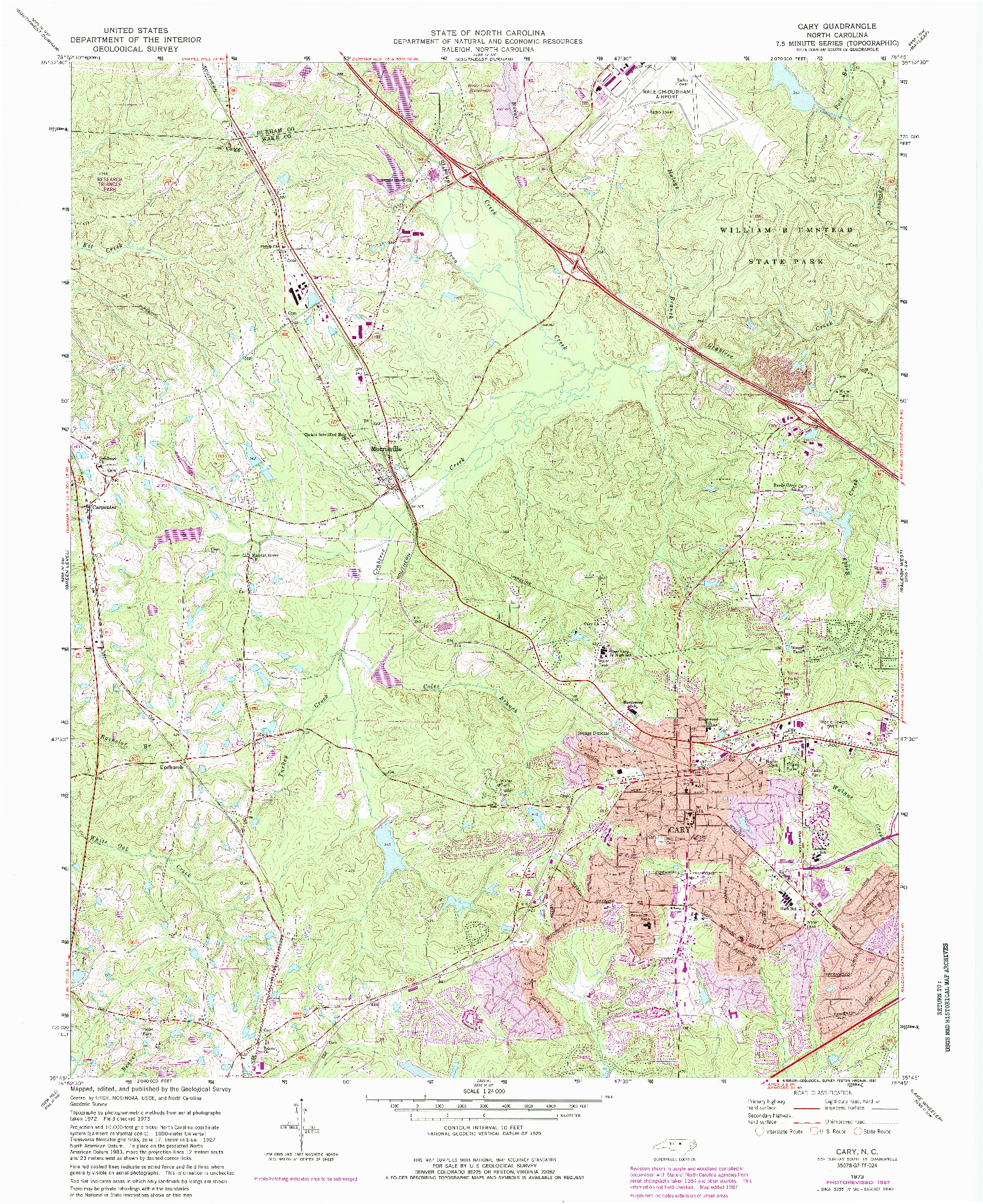 USGS 1:24000-SCALE QUADRANGLE FOR CARY, NC 1973