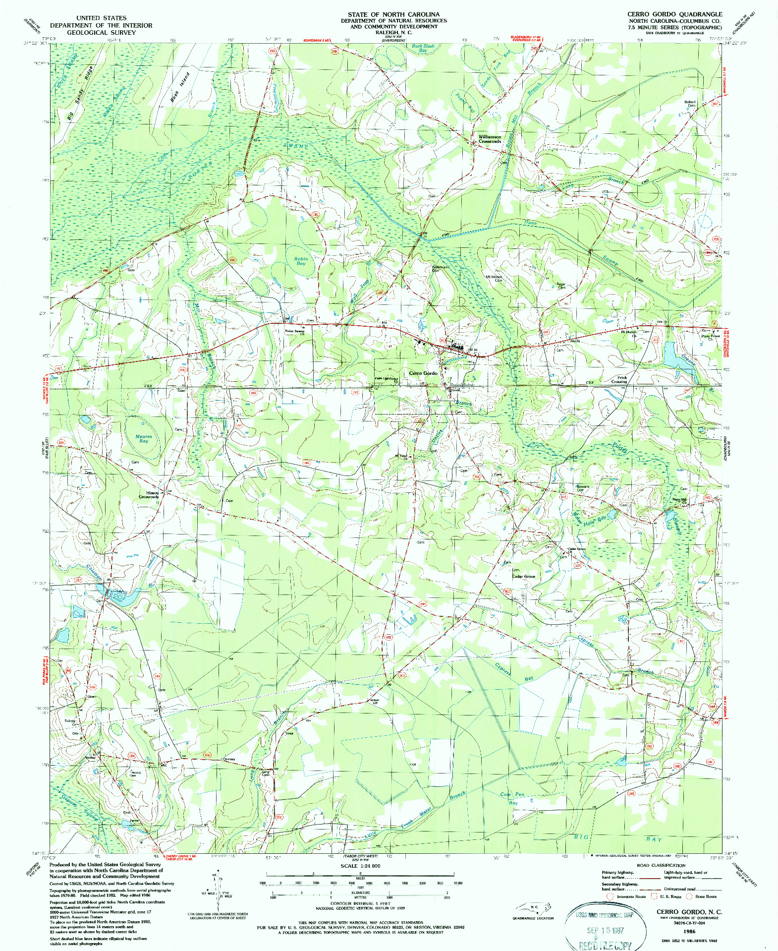 USGS 1:24000-SCALE QUADRANGLE FOR CERRO GORDO, NC 1986