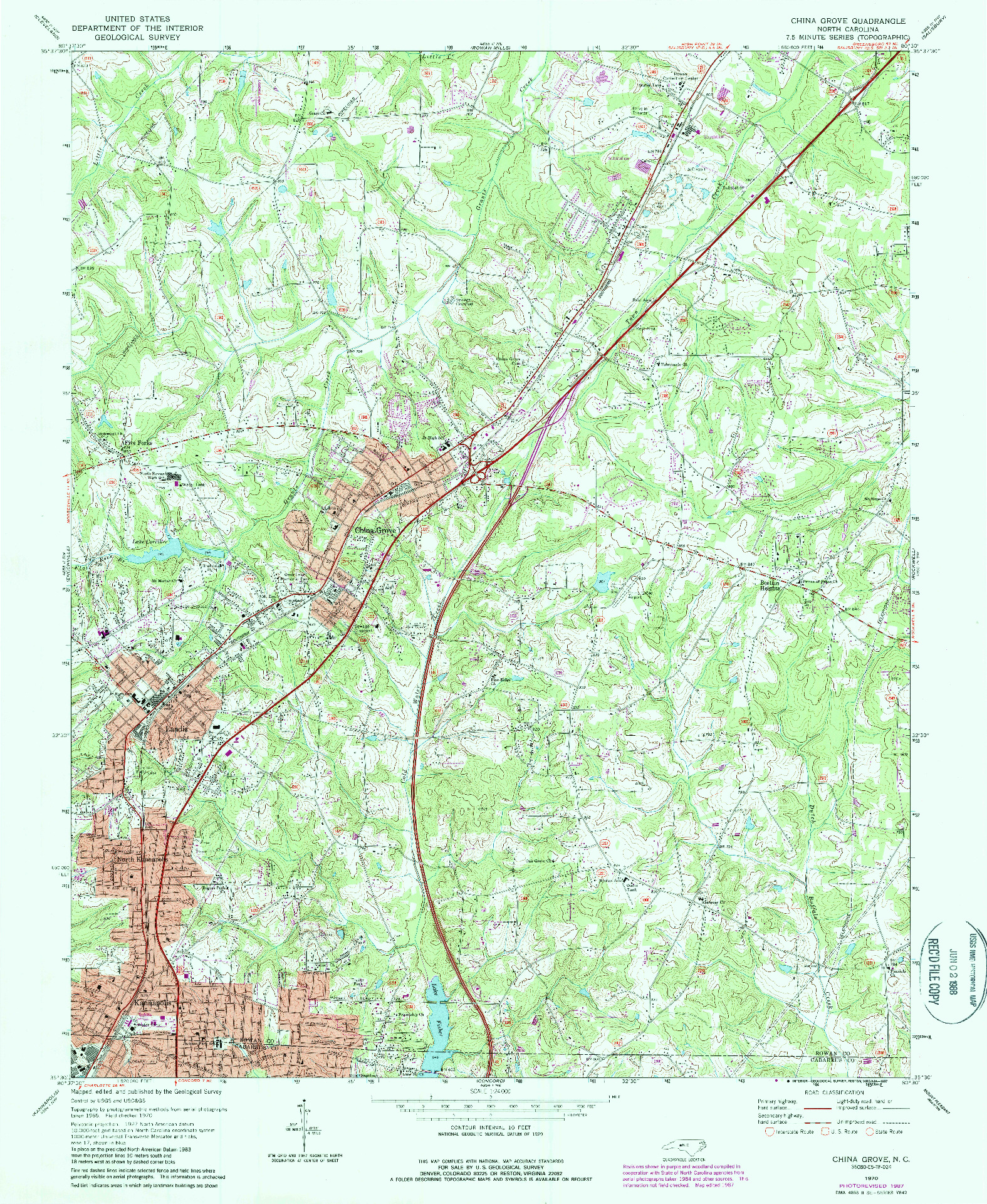 USGS 1:24000-SCALE QUADRANGLE FOR CHINA GROVE, NC 1970