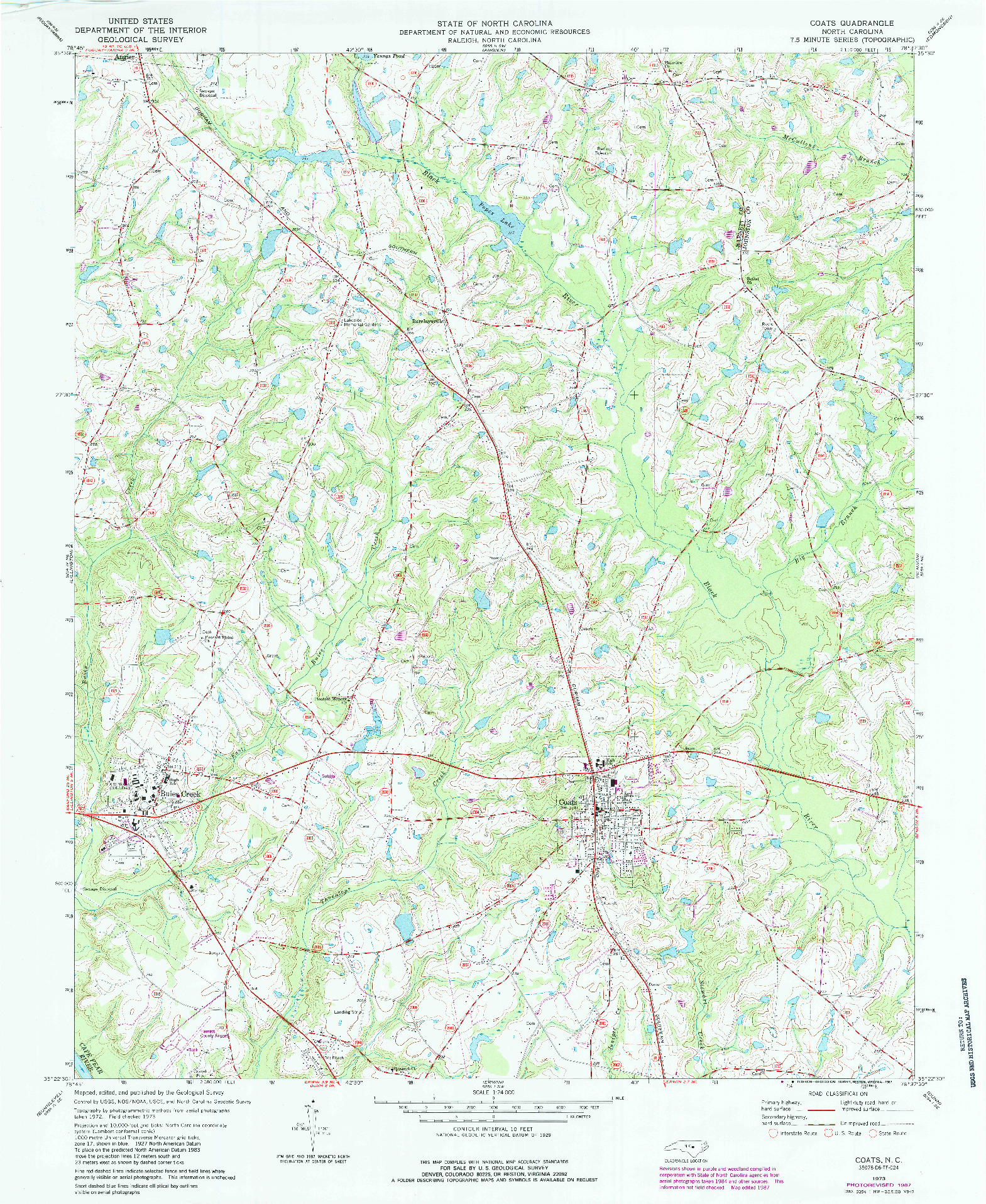 USGS 1:24000-SCALE QUADRANGLE FOR COATS, NC 1973