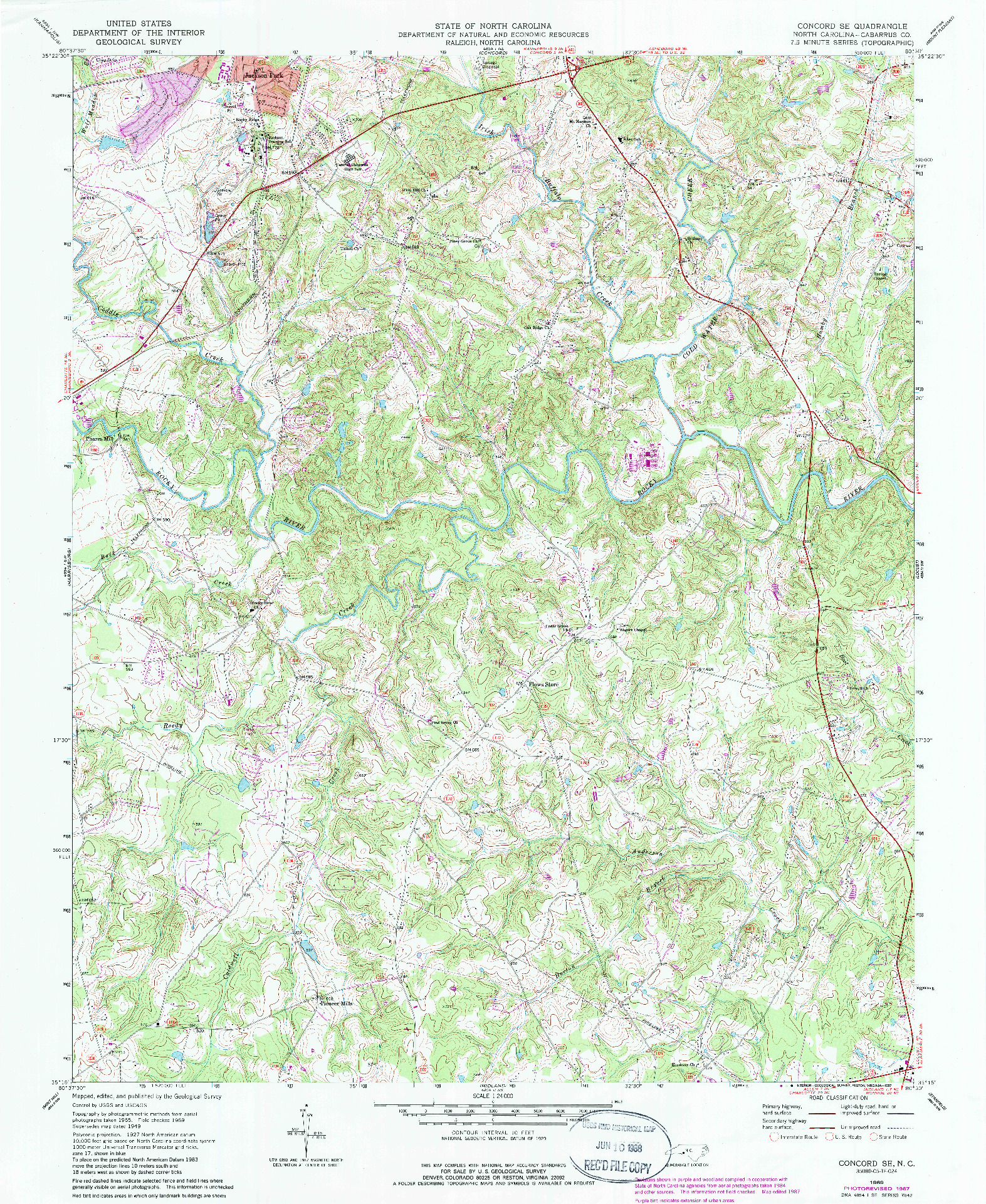 USGS 1:24000-SCALE QUADRANGLE FOR CONCORD SE, NC 1969