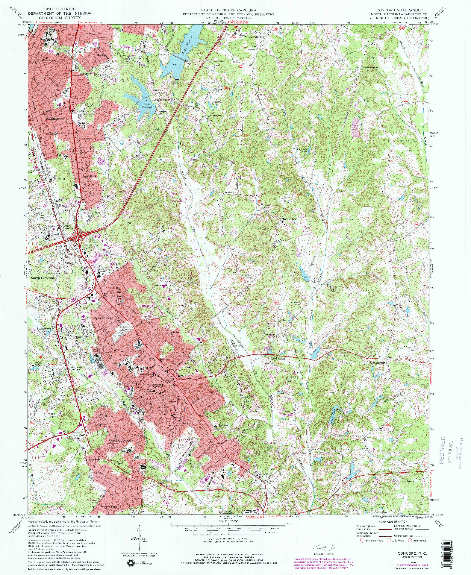 USGS 1:24000-SCALE QUADRANGLE FOR CONCORD, NC 1969