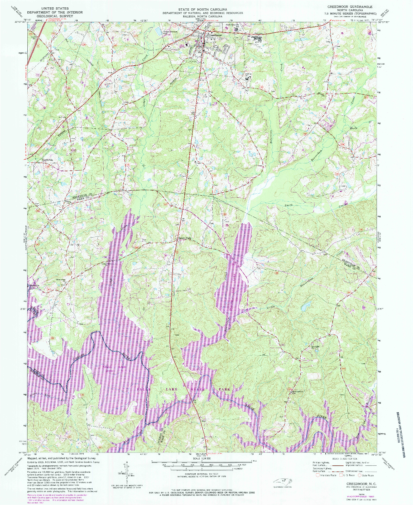 USGS 1:24000-SCALE QUADRANGLE FOR CREEDMOOR, NC 1974