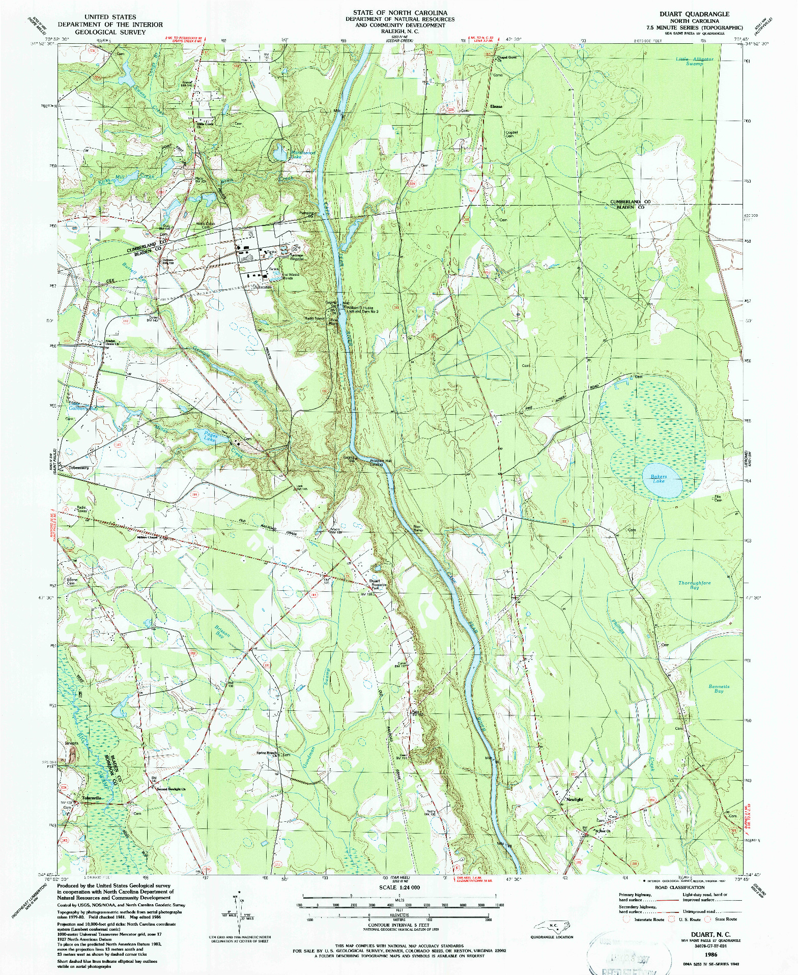 USGS 1:24000-SCALE QUADRANGLE FOR DUART, NC 1986