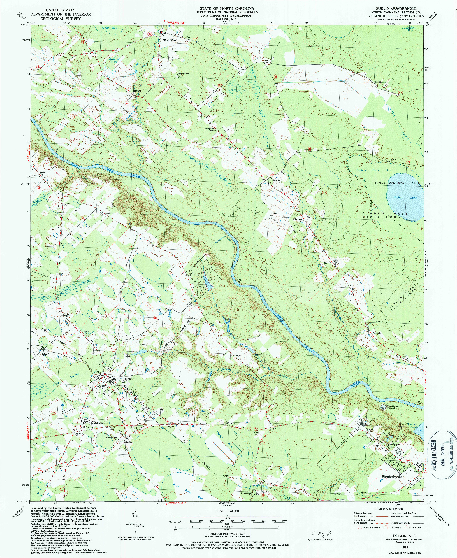 USGS 1:24000-SCALE QUADRANGLE FOR DUBLIN, NC 1987