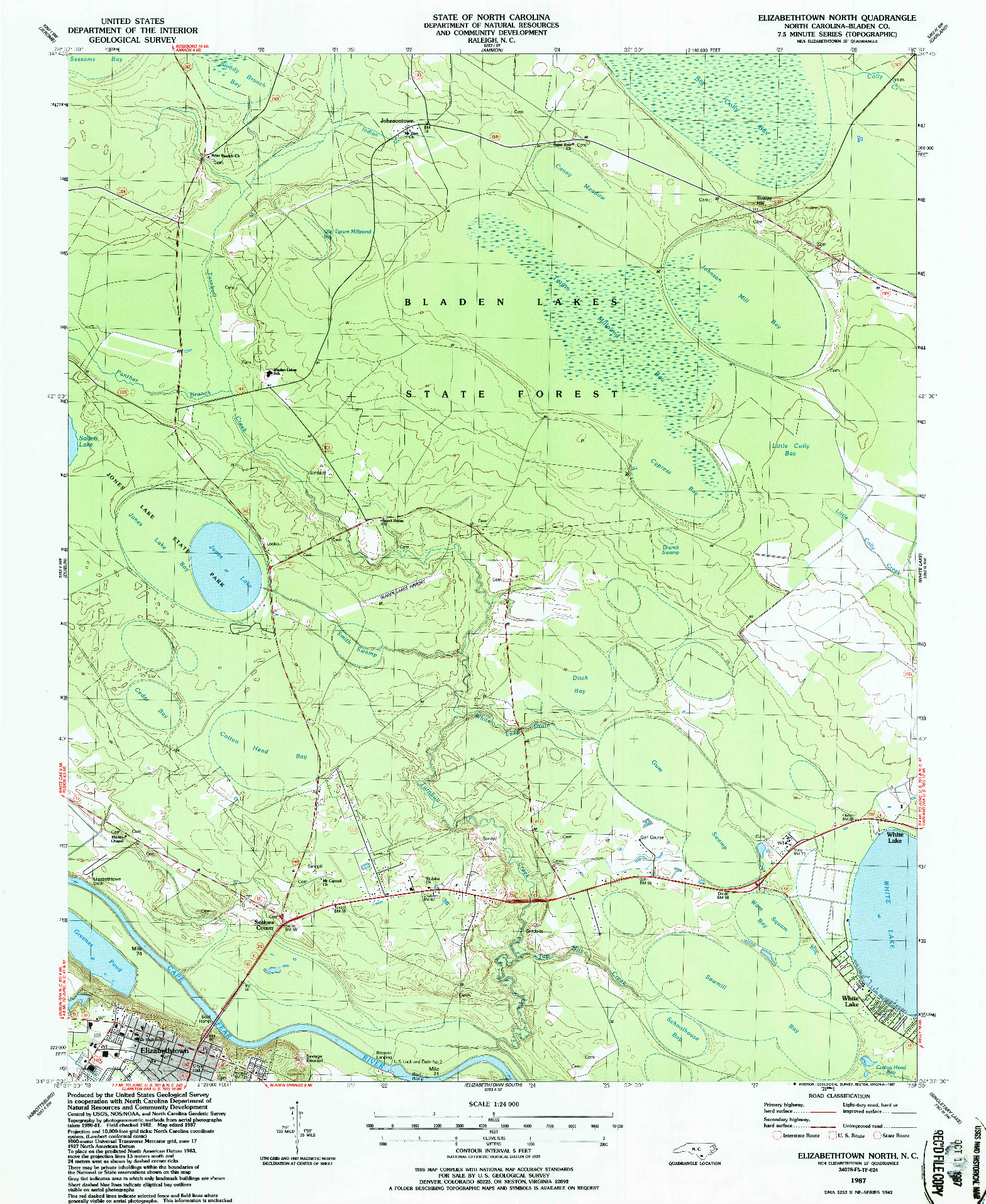 USGS 1:24000-SCALE QUADRANGLE FOR ELIZABETHTOWN NORTH, NC 1987