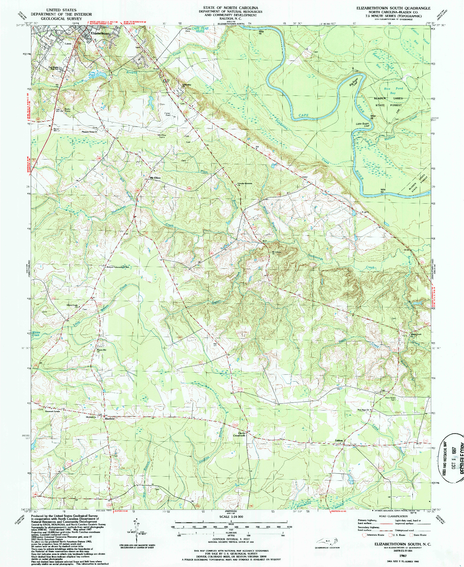 USGS 1:24000-SCALE QUADRANGLE FOR ELIZABETHTOWN SOUTH, NC 1987