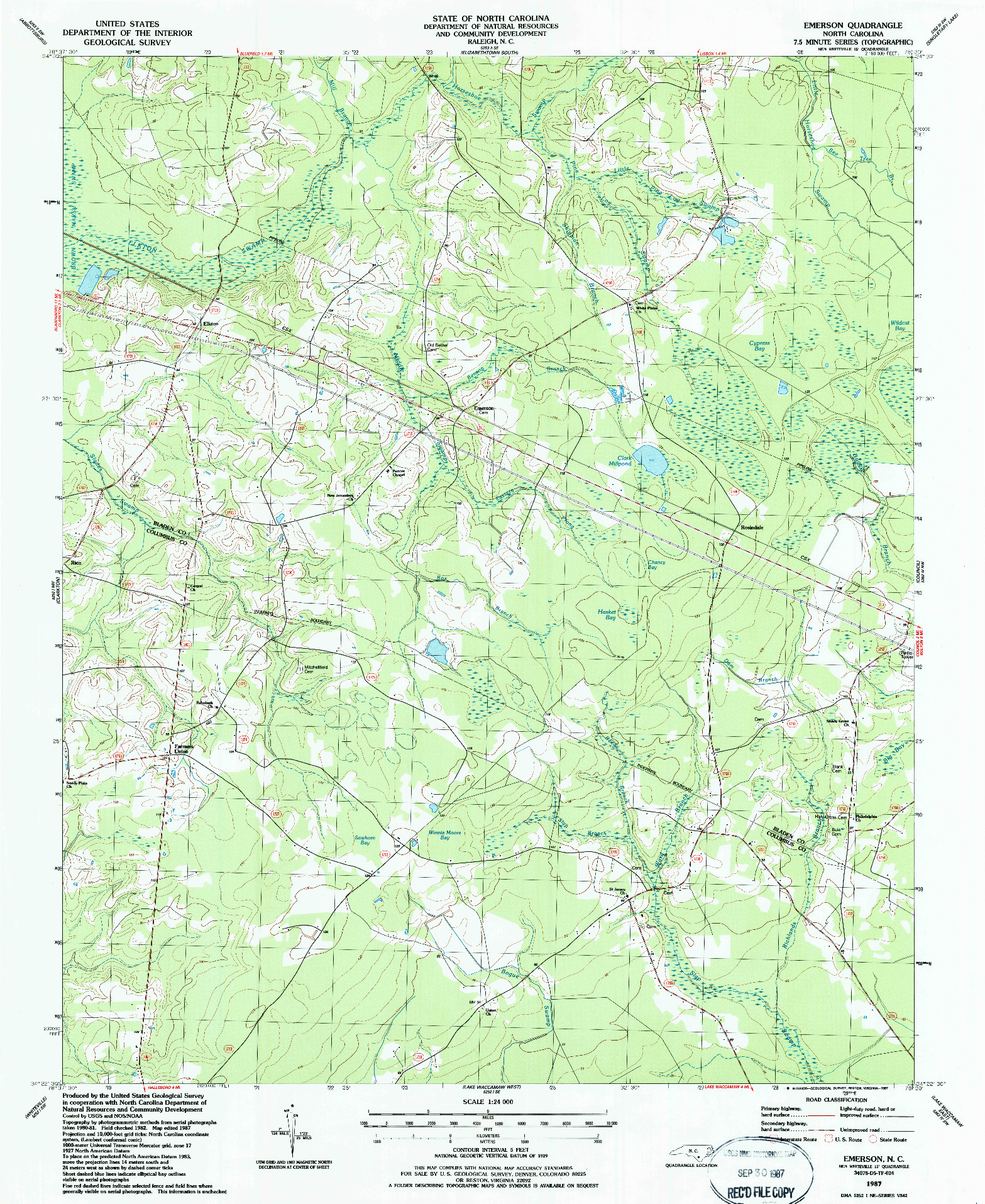 USGS 1:24000-SCALE QUADRANGLE FOR EMERSON, NC 1987