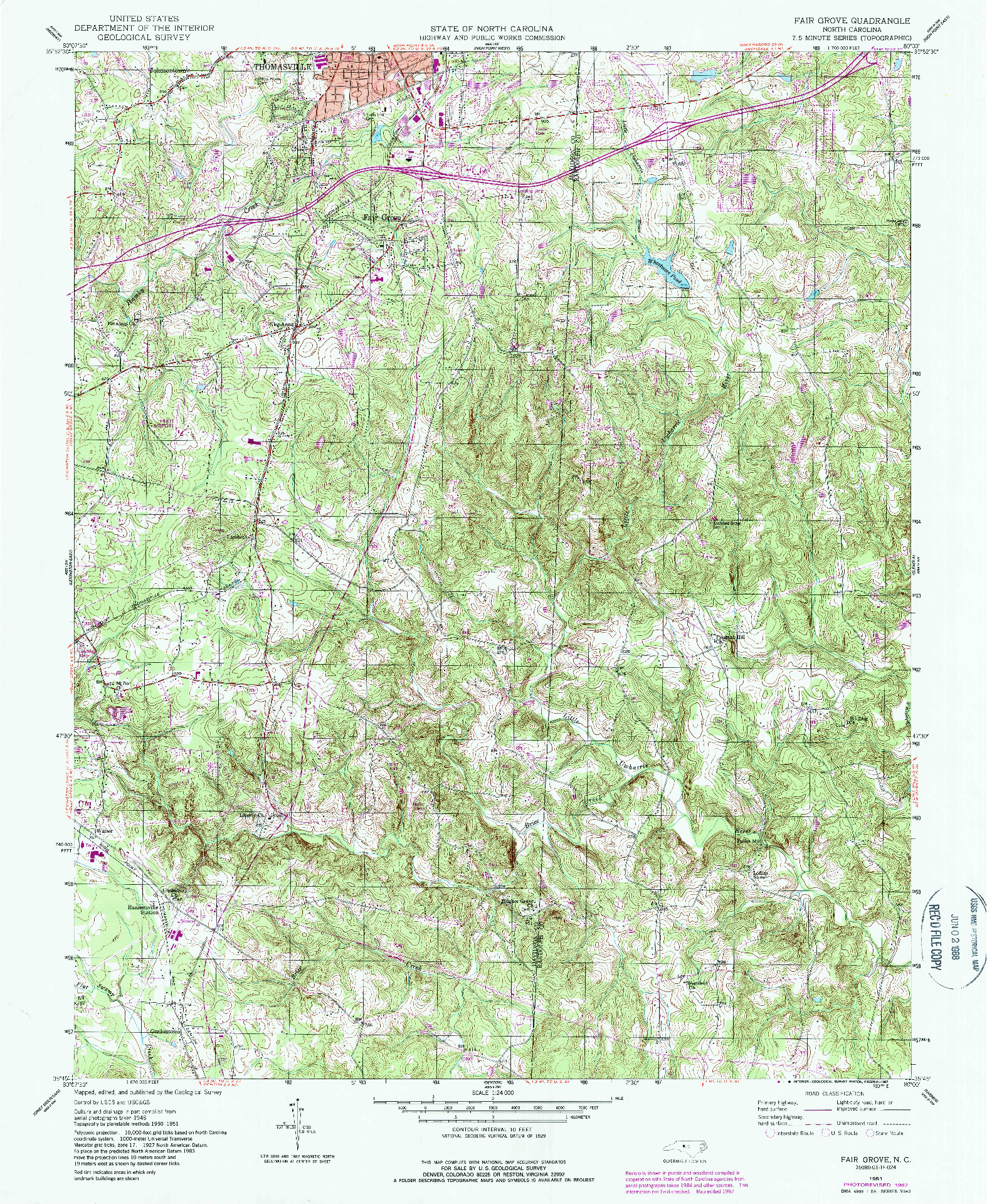 USGS 1:24000-SCALE QUADRANGLE FOR FAIR GROVE, NC 1951