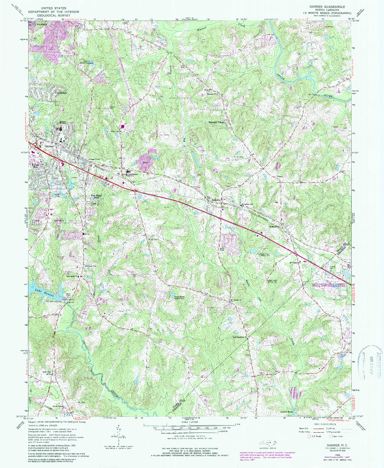 USGS 1:24000-SCALE QUADRANGLE FOR GARNER, NC 1964